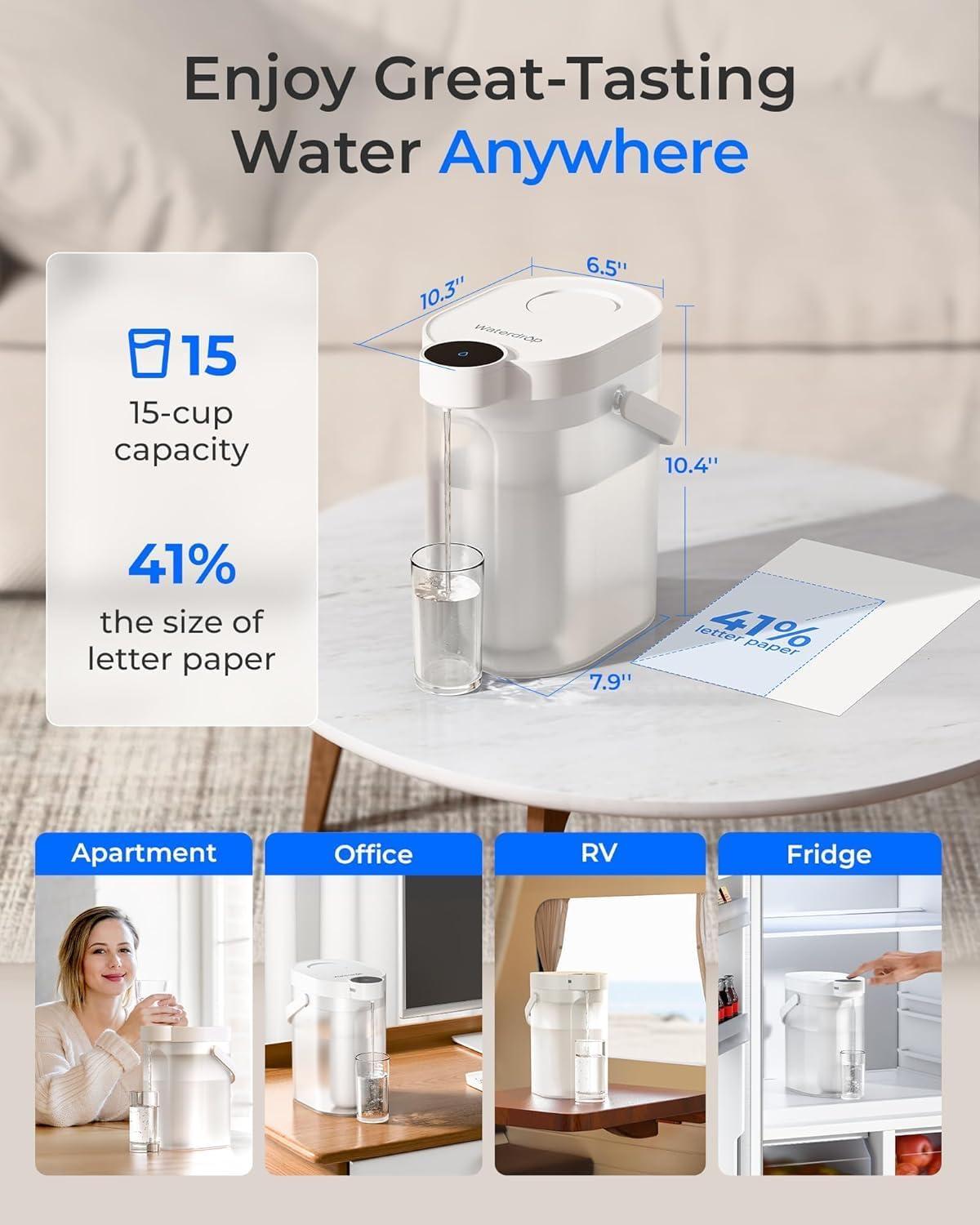 imageWaterdrop FreshTaste Instant Water Filter Pitcher Rechargeable Powerful Dispenser Reduce Chlorine Lead Copper Purify Soften Water 17Cup White Does not Lower TDSAdvanced White