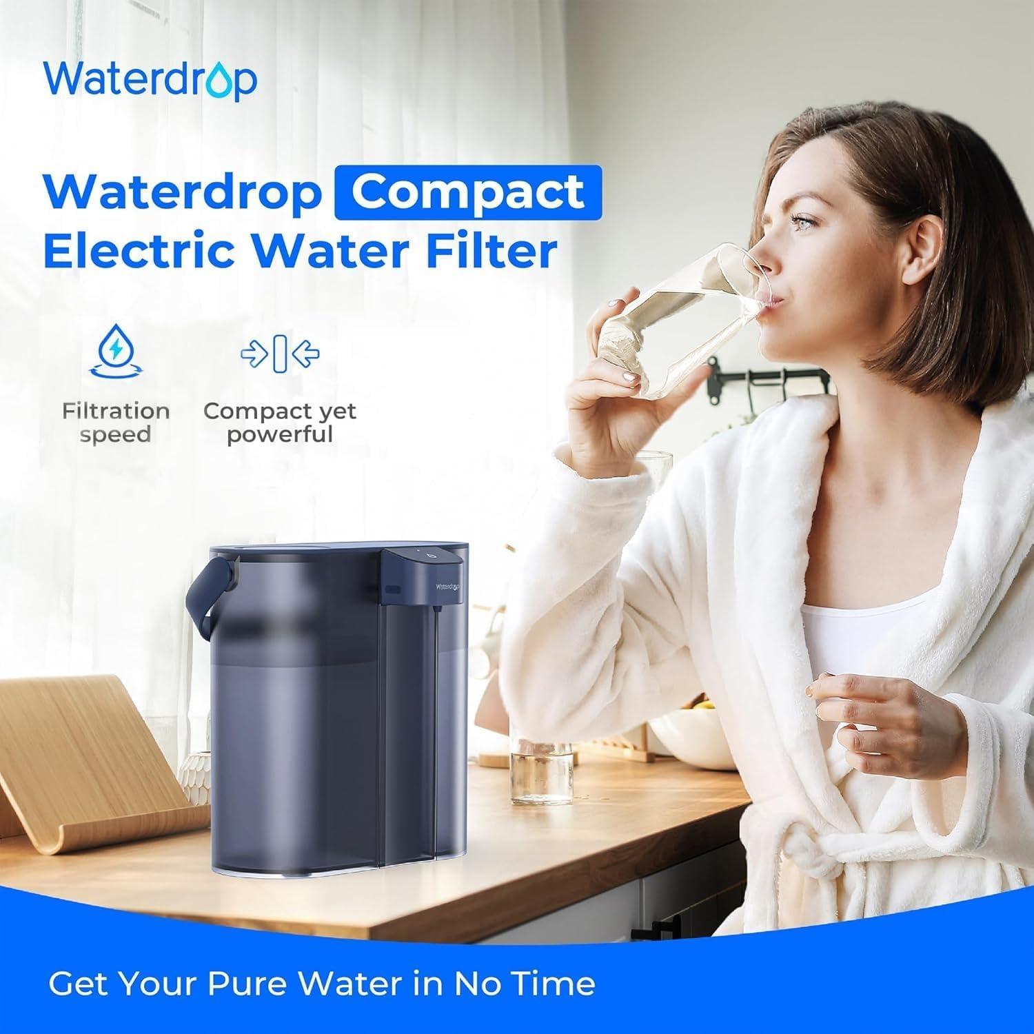 imageWaterdrop FreshTaste Instant Water Filter Pitcher Rechargeable Powerful Dispenser Reduce Chlorine Lead Copper Purify Soften Water 17Cup White Does not Lower TDSMidnight Blue