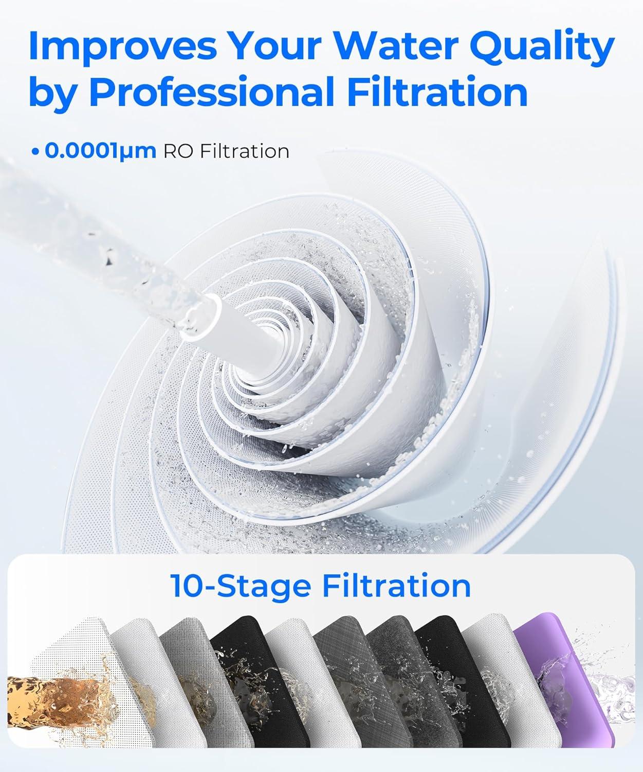 imageWaterdrop G3P800 Reverse Osmosis System 800 GPD Fast Flow NSFANSI 42 ampamp 53 ampamp 58 ampamp 372 Certified 31 Pure to Drain Tankless Under Sink RO Water Filter System LED Purifier Smart FaucetWhite