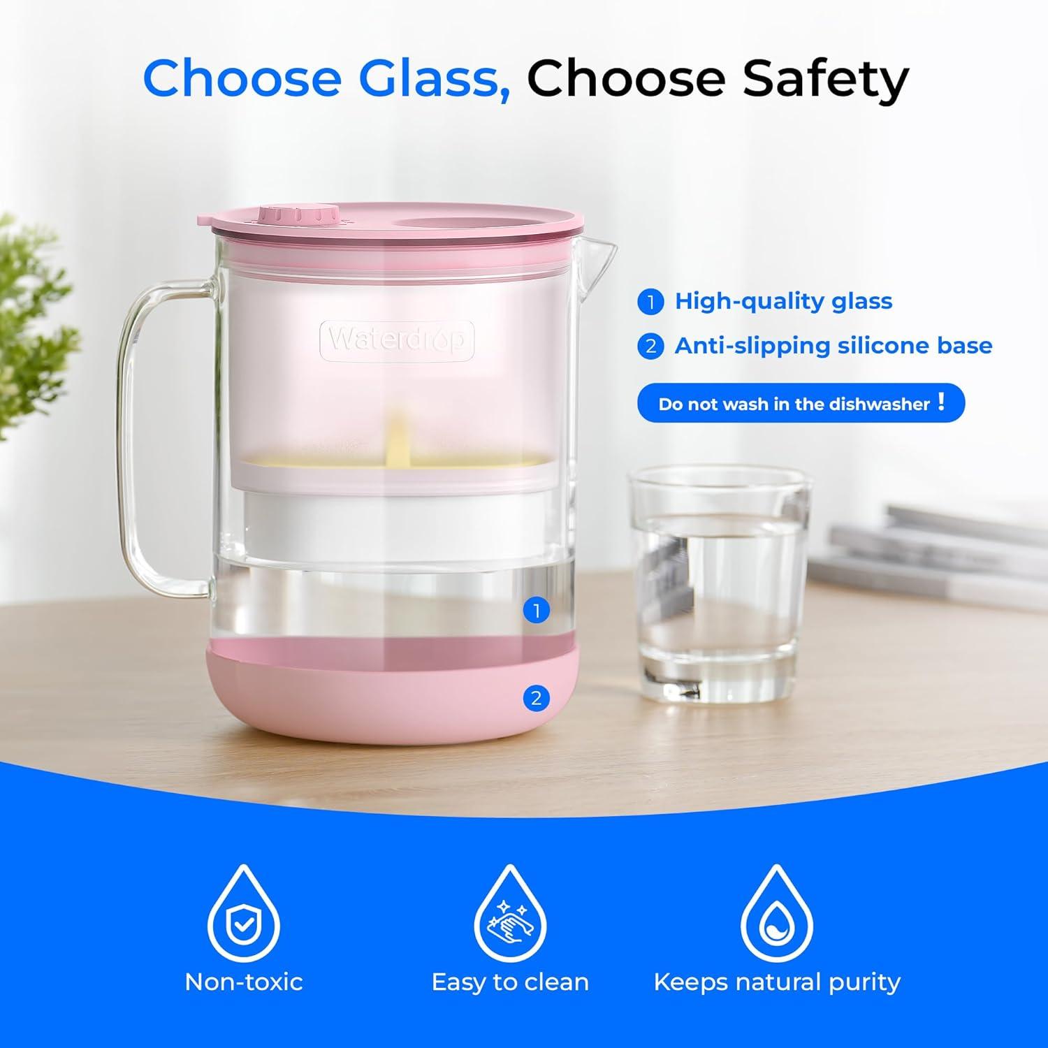 imageWaterdrop Glass Water Filter Pitcher with 1 Filter EcoFriendly with NSF 53ampamp42ampamp372 Certified Filter 7Cup Reduces PFOAPFOS Chlorine Cadmium Copper Mercury BPA Free Easy to Clean WhitePink