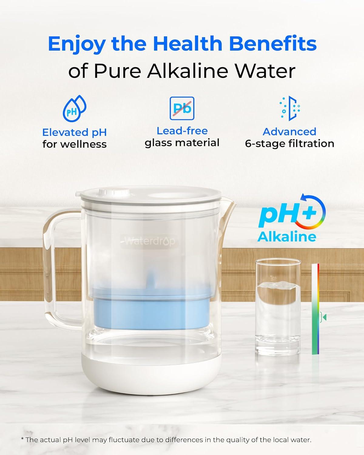 imageWaterdrop Glass Water Filter Pitcher with 1 Filter EcoFriendly with NSF 53ampamp42ampamp372 Certified Filter 7Cup Reduces PFOAPFOS Chlorine Cadmium Copper Mercury BPA Free Easy to Clean WhiteClear