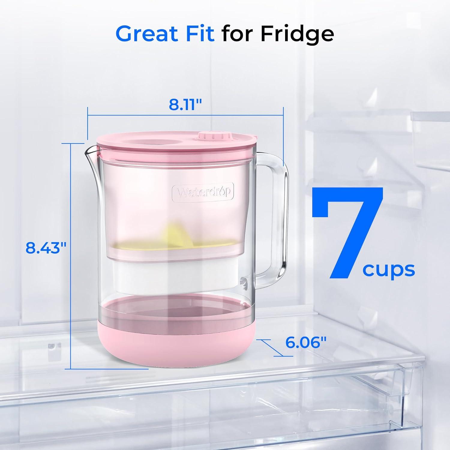imageWaterdrop Glass Water Filter Pitcher with 1 Filter EcoFriendly with NSF 53ampamp42ampamp372 Certified Filter 7Cup Reduces PFOAPFOS Chlorine Cadmium Copper Mercury BPA Free Easy to Clean WhitePink