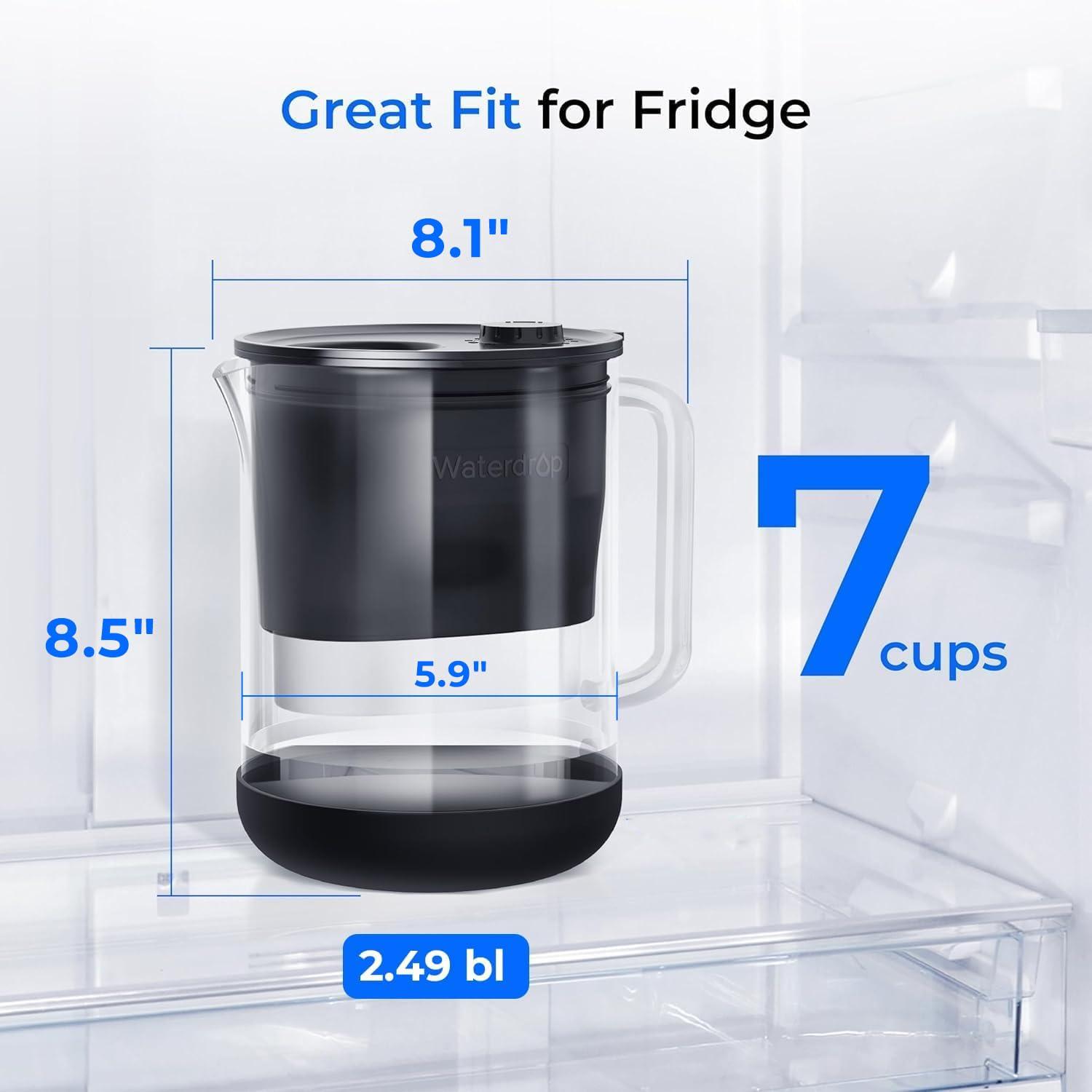 imageWaterdrop Glass Water Filter Pitcher with 1 Filter EcoFriendly with NSF 53ampamp42ampamp372 Certified Filter 7Cup Reduces PFOAPFOS Chlorine Cadmium Copper Mercury BPA Free Easy to Clean WhiteBlack