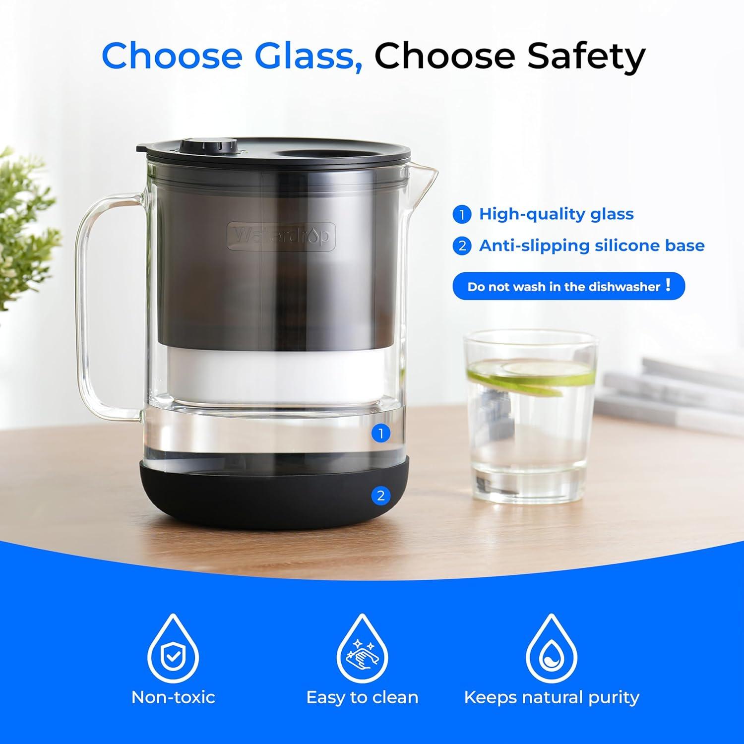 imageWaterdrop Glass Water Filter Pitcher with 1 Filter EcoFriendly with NSF 53ampamp42ampamp372 Certified Filter 7Cup Reduces PFOAPFOS Chlorine Cadmium Copper Mercury BPA Free Easy to Clean WhiteBlack