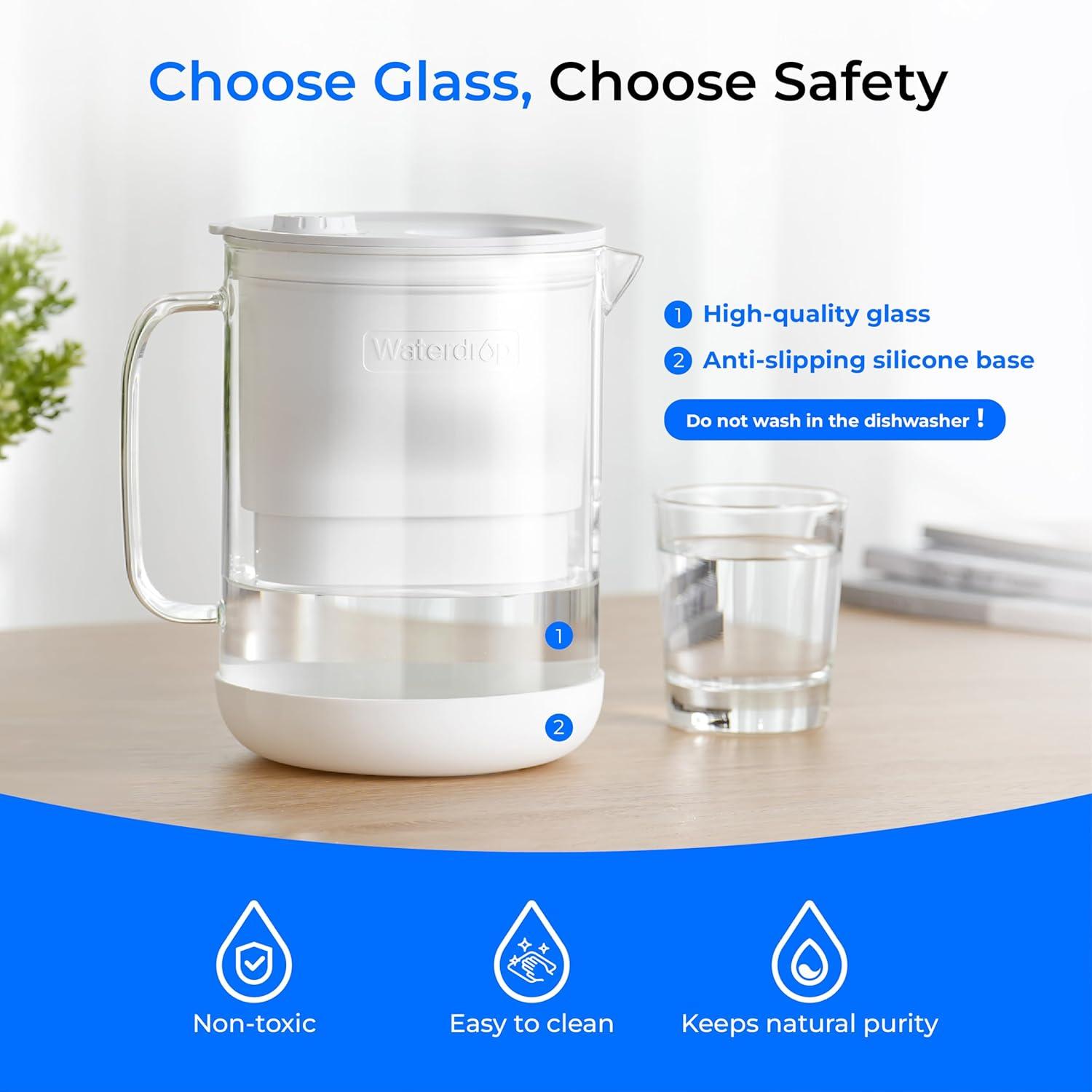 imageWaterdrop Glass Water Filter Pitcher with 1 Filter Ecofriendly with NSF 53ampamp42ampamp372 Certified Filter 7Cup Reduces PFOAPFOS Chlorine Cadmium Copper Mercury BPA Free Easy to Clean White