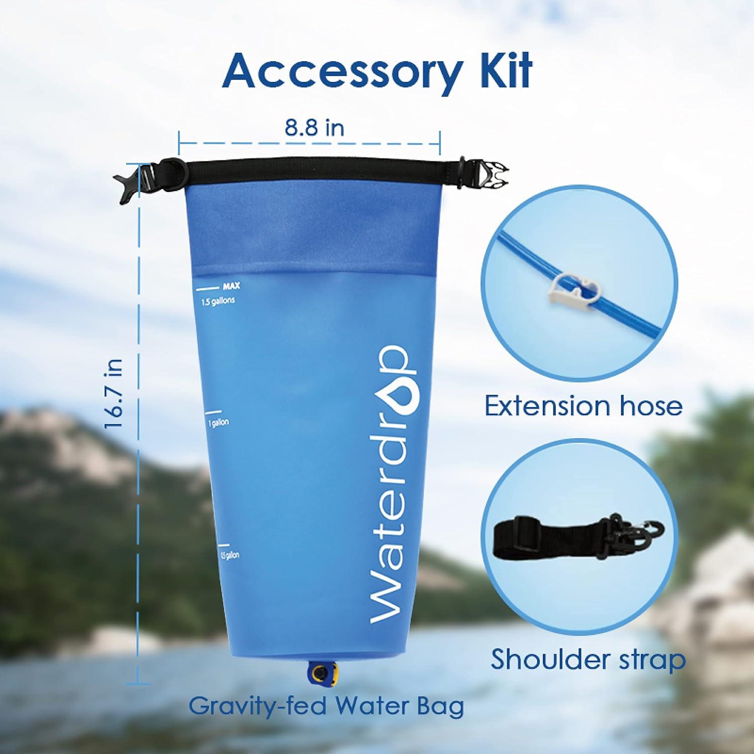 imageWaterdrop Gravity Water Bag for Camping Travel Backpacking Hiking and Emergency Compatible with Water Filter Straw Flex Foldable 15 Gal Bag