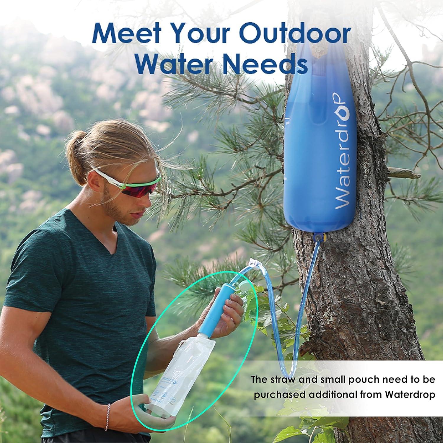 imageWaterdrop Gravity Water Bag for Camping Travel Backpacking Hiking and Emergency Compatible with Water Filter Straw Flex Foldable 15 Gal Bag