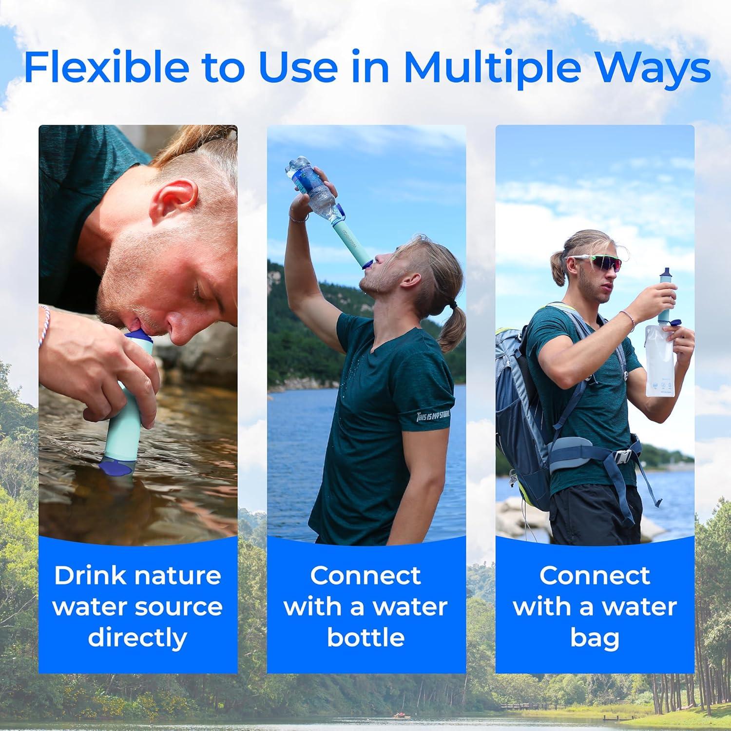 imageWaterdrop Gravity Water Filter Straw Camping Water Filtration System Water Purifier Survival for Travel Backpacking and Emergency Preparedness 15 gal Bag 01 Micron Light Blue2 straw