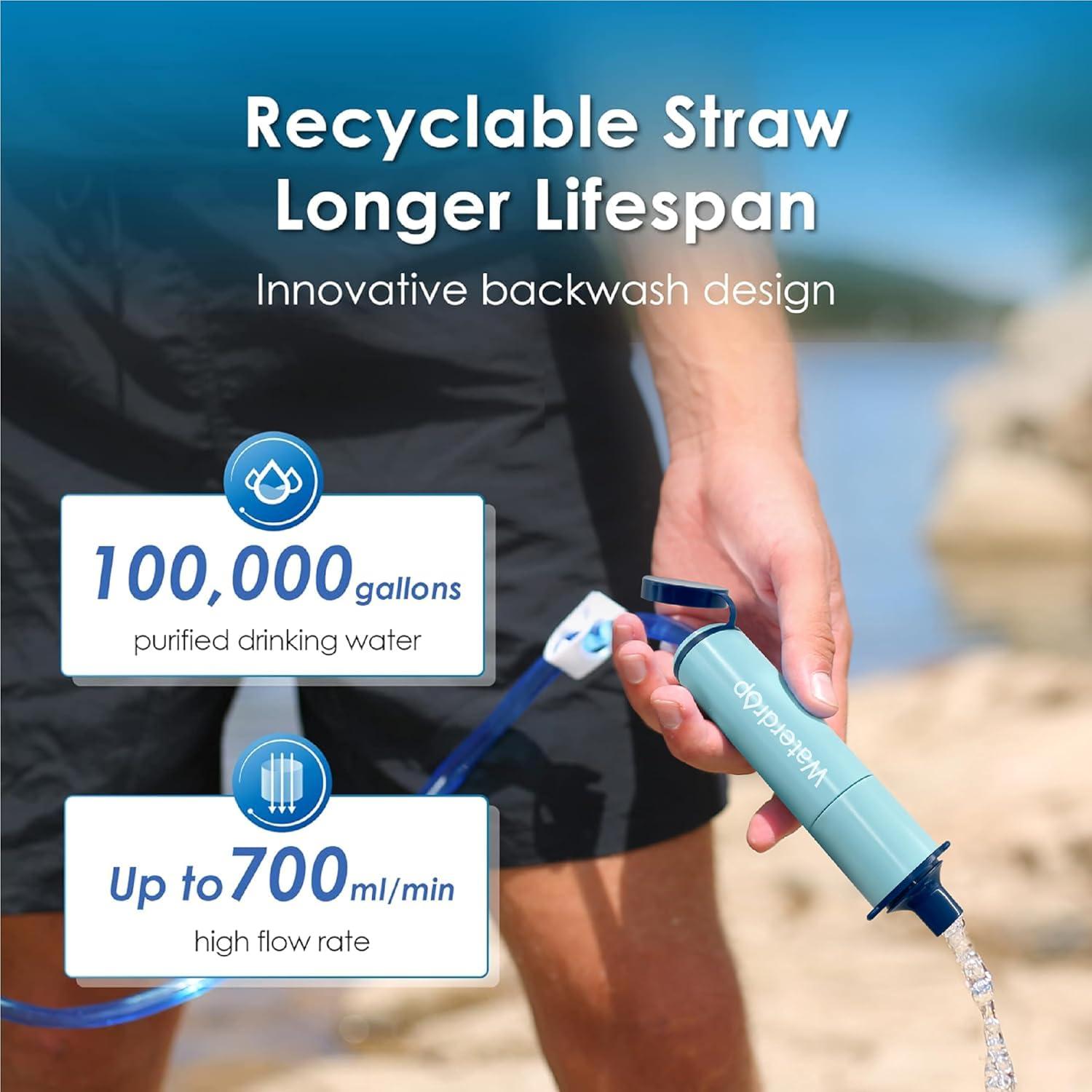imageWaterdrop Gravity Water Filter Straw Camping Water Filtration System Water Purifier Survival for Travel Backpacking and Emergency Preparedness 15 gal Bag 01 Micron Light BlueGravity Water Filter Straw