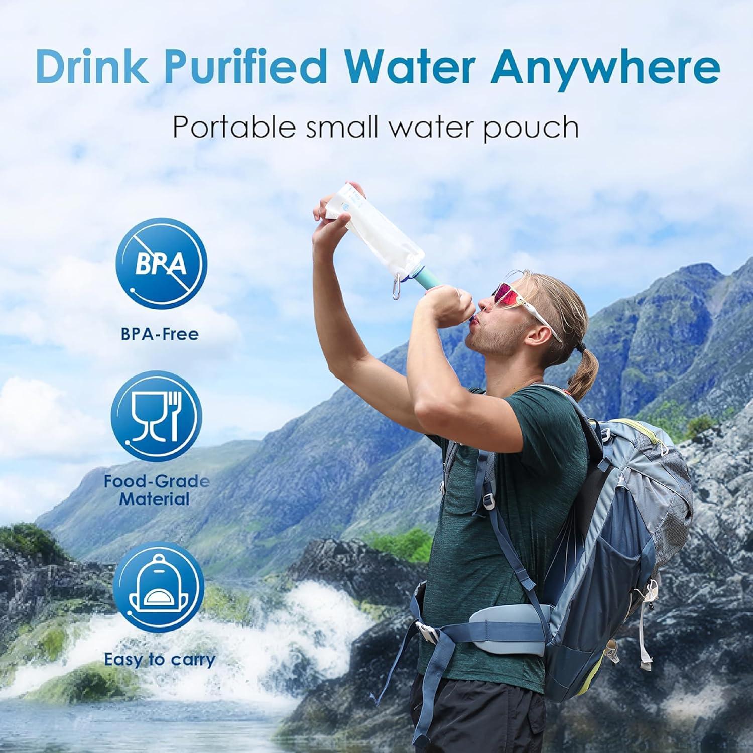 imageWaterdrop Gravity Water Filter Straw Camping Water Filtration System Water Purifier Survival for Travel Backpacking and Emergency Preparedness 15 gal Bag 01 Micron Light BlueGravity Water Filter Straw