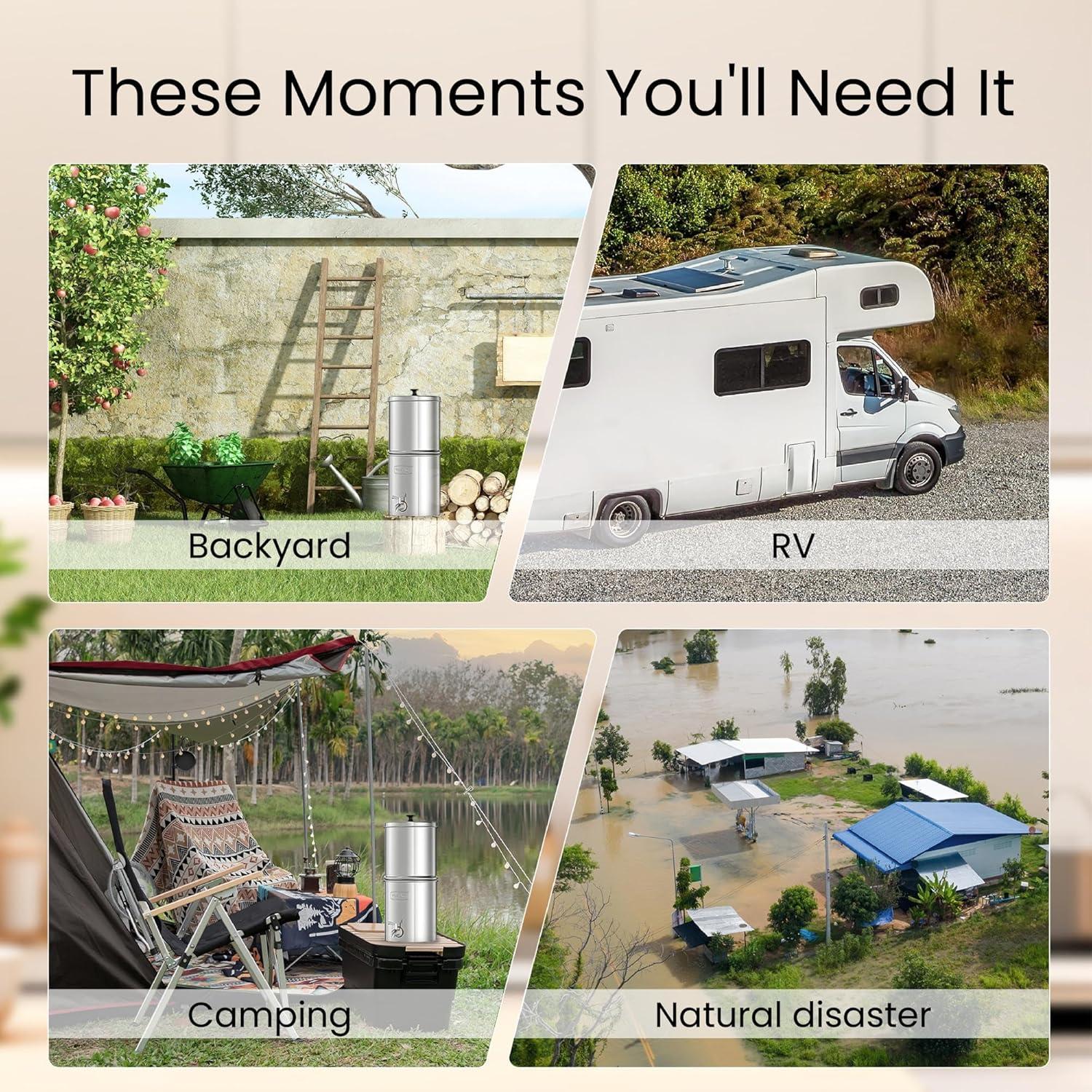 imageWaterdrop Gravityfed Water Filter System 225G StainlessSteel System with 4 Filters Metal Water Level Spigot and Stand NSFANSI 42ampamp372 Standard Reduces ChlorineKing Tank for Emergencies15G