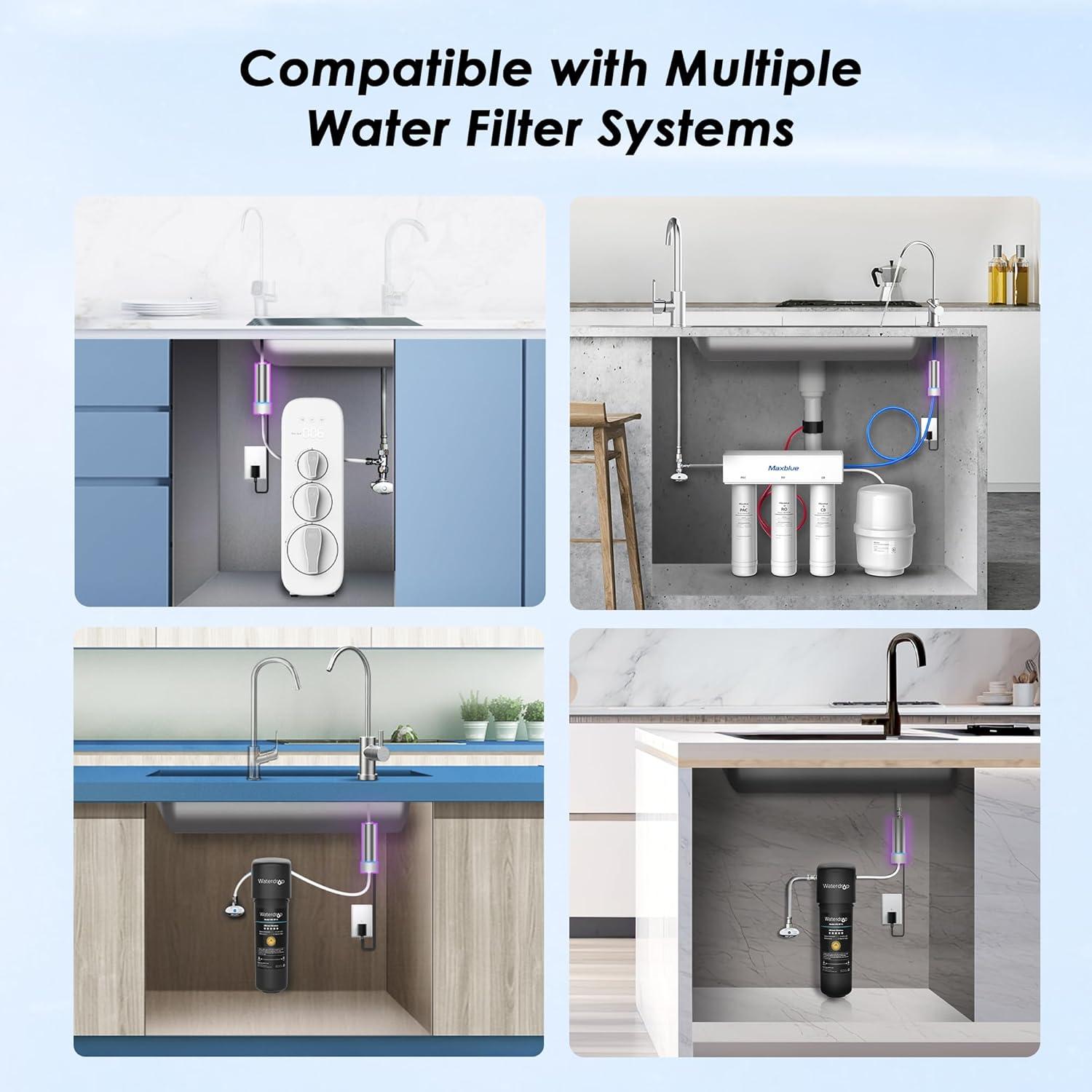 imageWaterdrop LED UV Ultrviolt Water Filter for Under Sink Water Filter System and Reverse Osmosis System Reduce up to 999 of Batria MercuryFree FCC Certified Stainless Steel 50 Year Life Tim