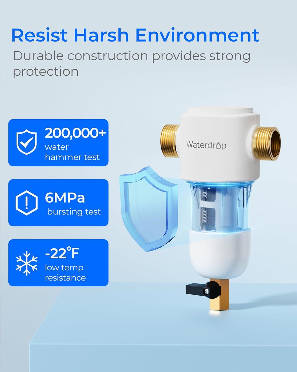 imageWaterdrop Mega Spin Down Sediment Filter Reusable Whole House Water Filter System for City Water Backwash Sediment Water Filter System 100 Micron5 Micron PP Filter 1quot MNPT  34quot FNPT BPA FreeStainless 50 Micron Filter