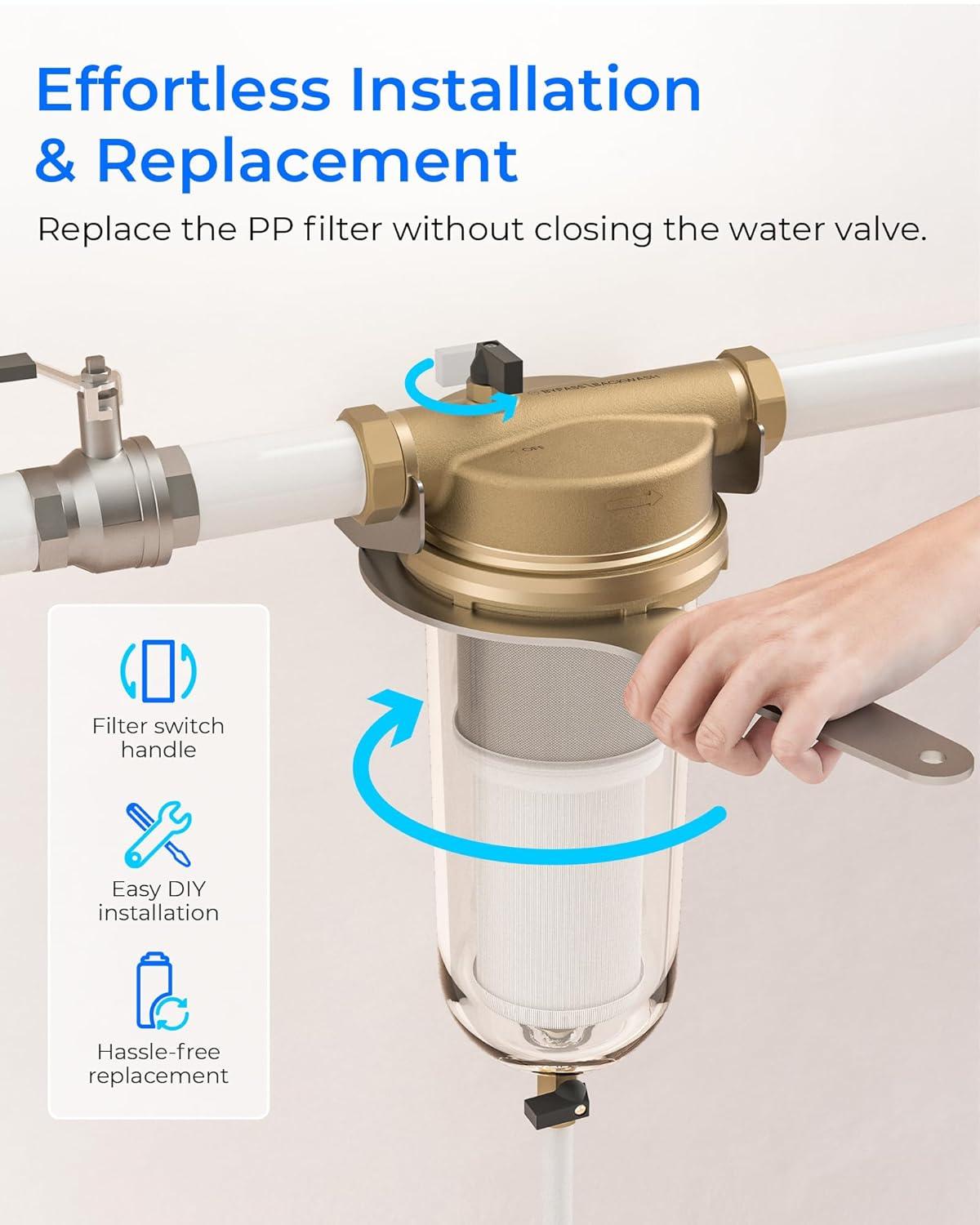 imageWaterdrop Mega Spin Down Sediment Filter Reusable Whole House Water Filter System for City Water Backwash Sediment Water Filter System 100 Micron5 Micron PP Filter 1quot MNPT  34quot FNPT BPA FreeMega PP Filter