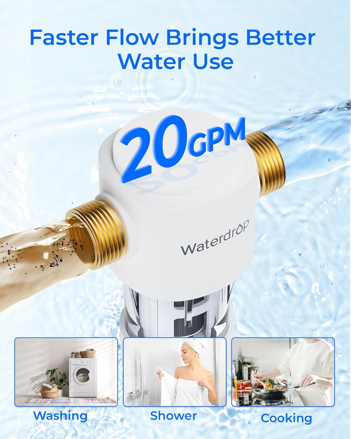 imageWaterdrop Mega Spin Down Sediment Filter Reusable Whole House Water Filter System for City Water Backwash Sediment Water Filter System 100 Micron5 Micron PP Filter 1quot MNPT  34quot FNPT BPA FreeStainless 50 Micron Filter