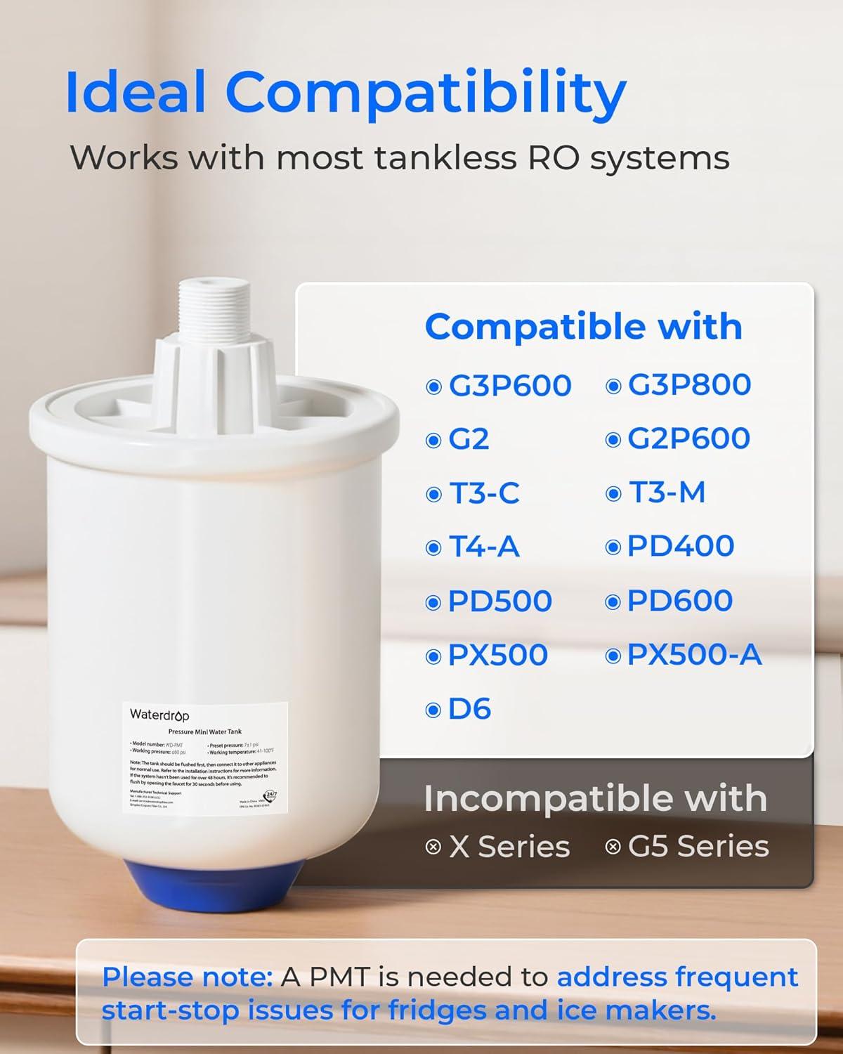 imageWaterdrop PMT Small Water Pressure Tank RO Pressure Tank for All Tankless Reverse Osmosis System Mini Reverse Osmosis Storage Tank Fits All 14quot Water Tubing Small Water Tank for G3 G2 D6 PD600