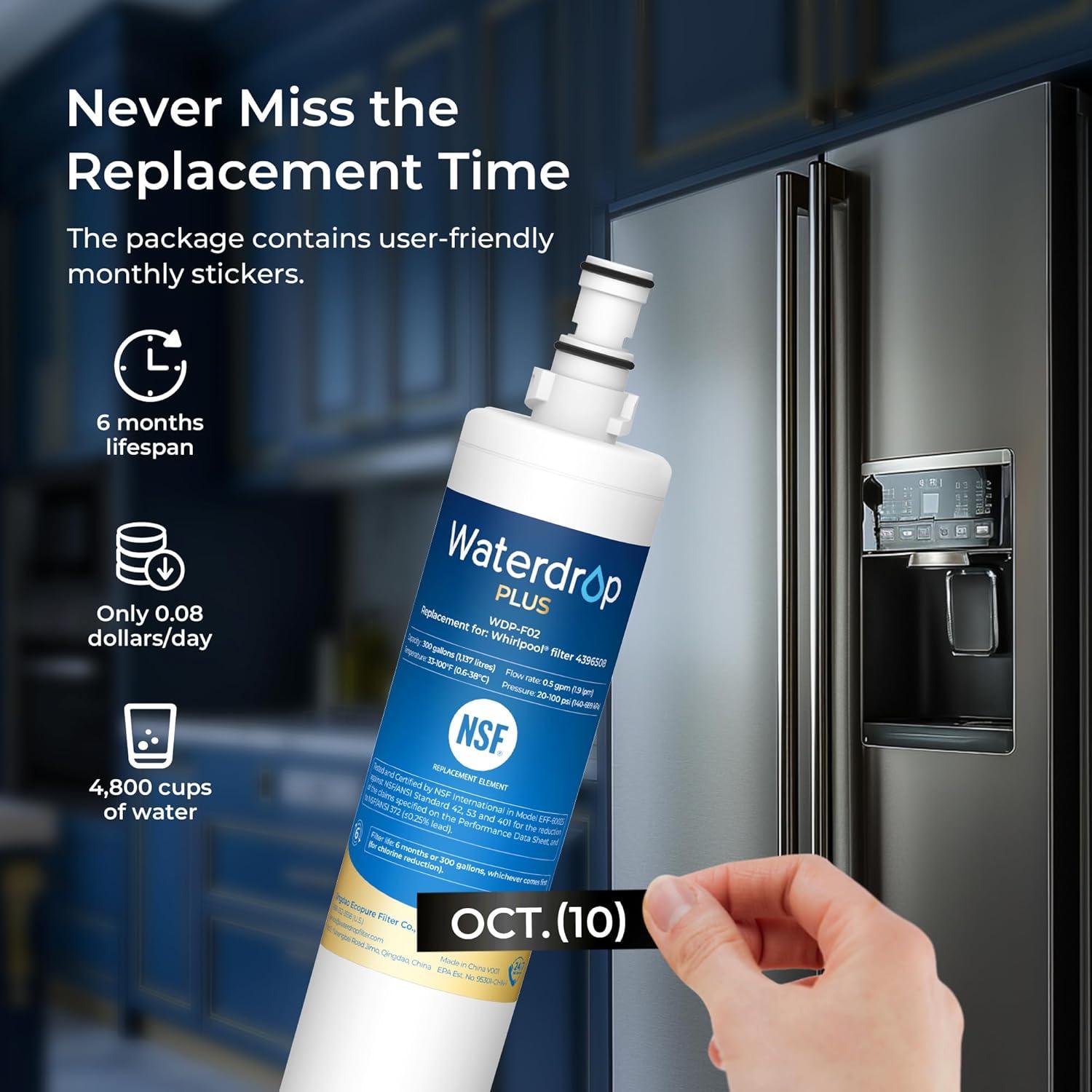 imageWaterdrop Plus 4396508 Refrigerator Water Filter NSF 401ampamp53ampamp42 Certified   Replacement for Whirlpool 4396508 4396510 EveryDrop Filter 5 EDR5RXD1 Package may vary