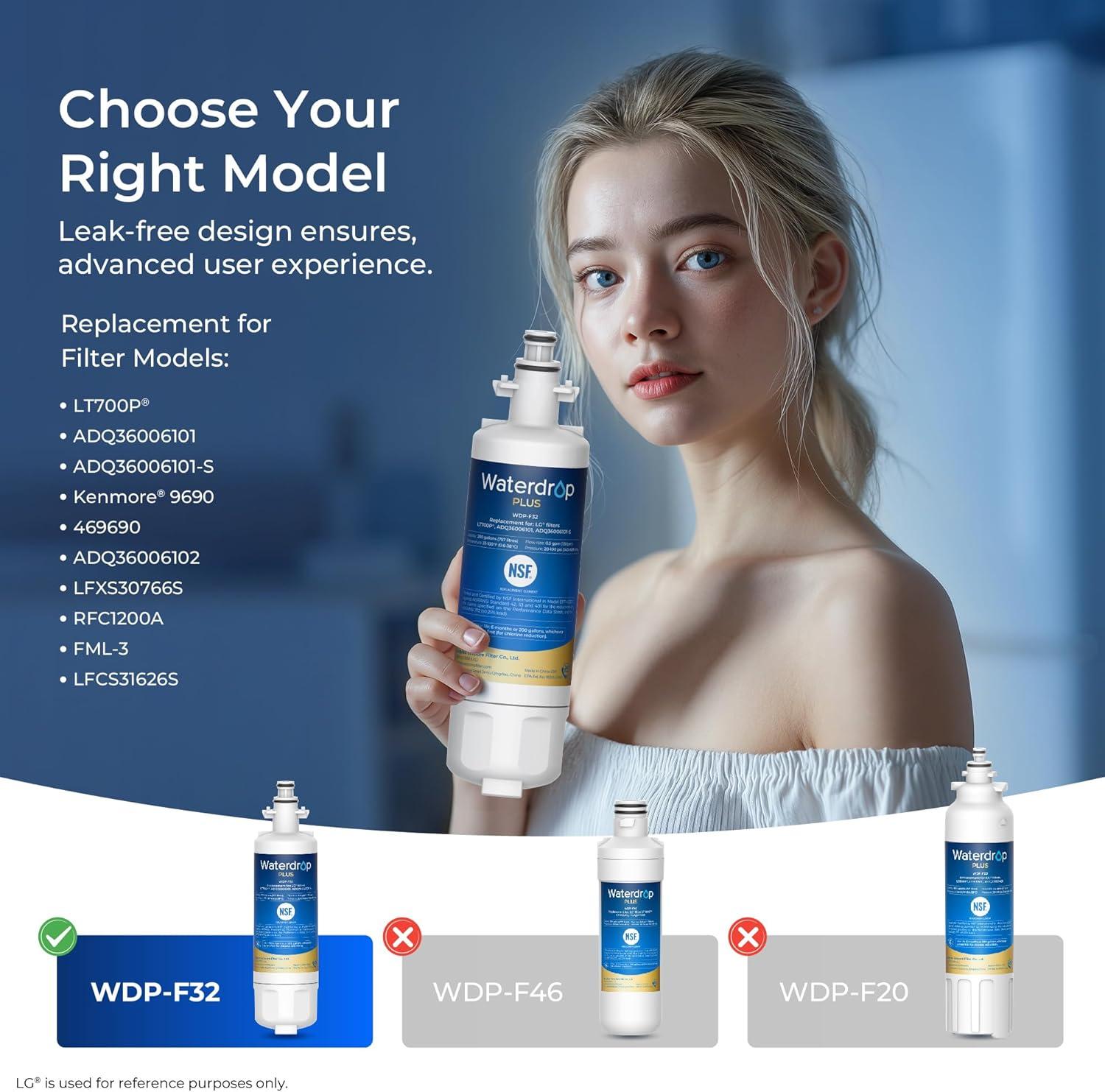 imageWaterdrop Plus 469690 ADQ36006101  ampamp Refrigerator Water Filter   Replacement for LG LT700P Kenmore 9690 ADQ36006102 WSL3 FML3 2 Pack Package May Vary