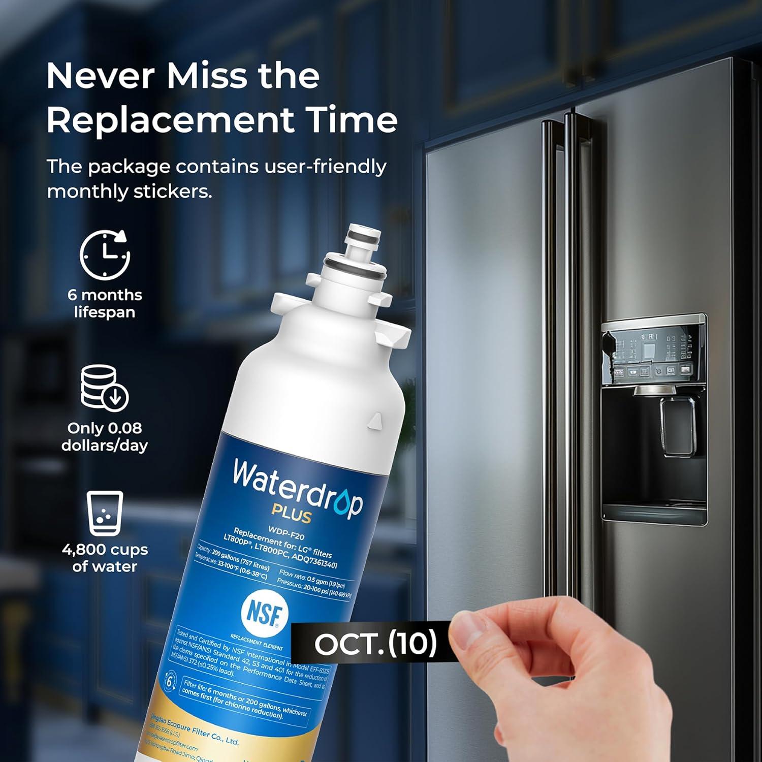 imageWaterdrop Plus ADQ73613401 NSF 401ampamp53ampamp42 Certified Refrigerator Water Filter and Air Filter Reduce LeadampampPFAS Replacement for LG LT800P ADQ73613402 Kenmore 9490 LT120F 3 Combo Package May Vary