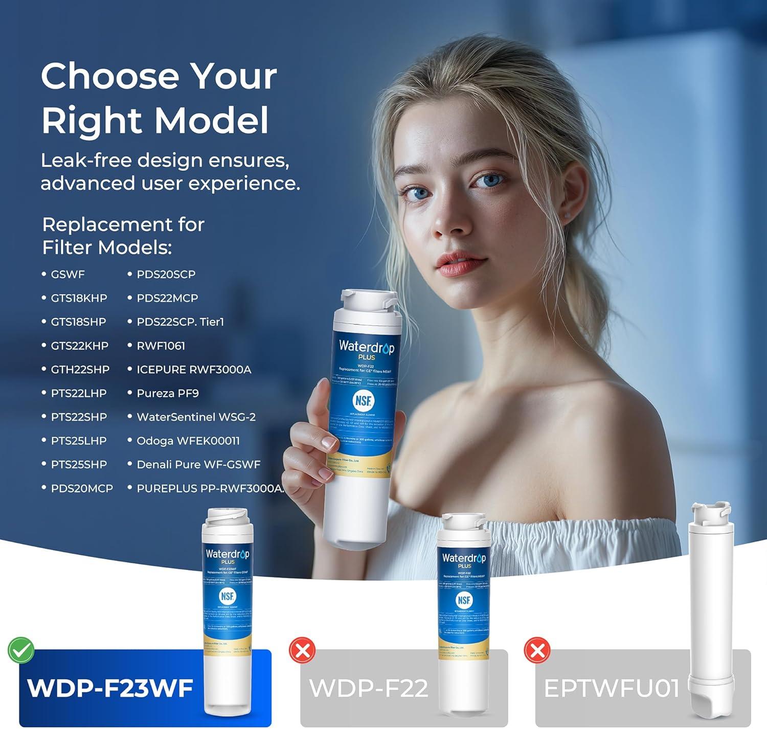 imageWaterdrop Plus GSWF  ampamp53 Certified Refrigerator Water Filter  lead and  Replacement for GE GSWF Smart Water 238C2334P001 Kenmore 469914 9914Package May Vary