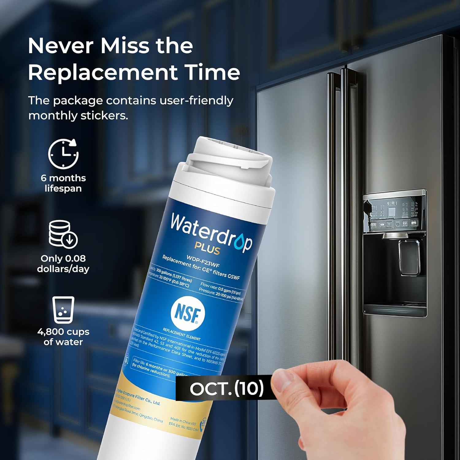 imageWaterdrop Plus GSWF  ampamp53 Certified Refrigerator Water Filter  lead and  Replacement for GE GSWF Smart Water 238C2334P001 Kenmore 469914 9914Package May Vary