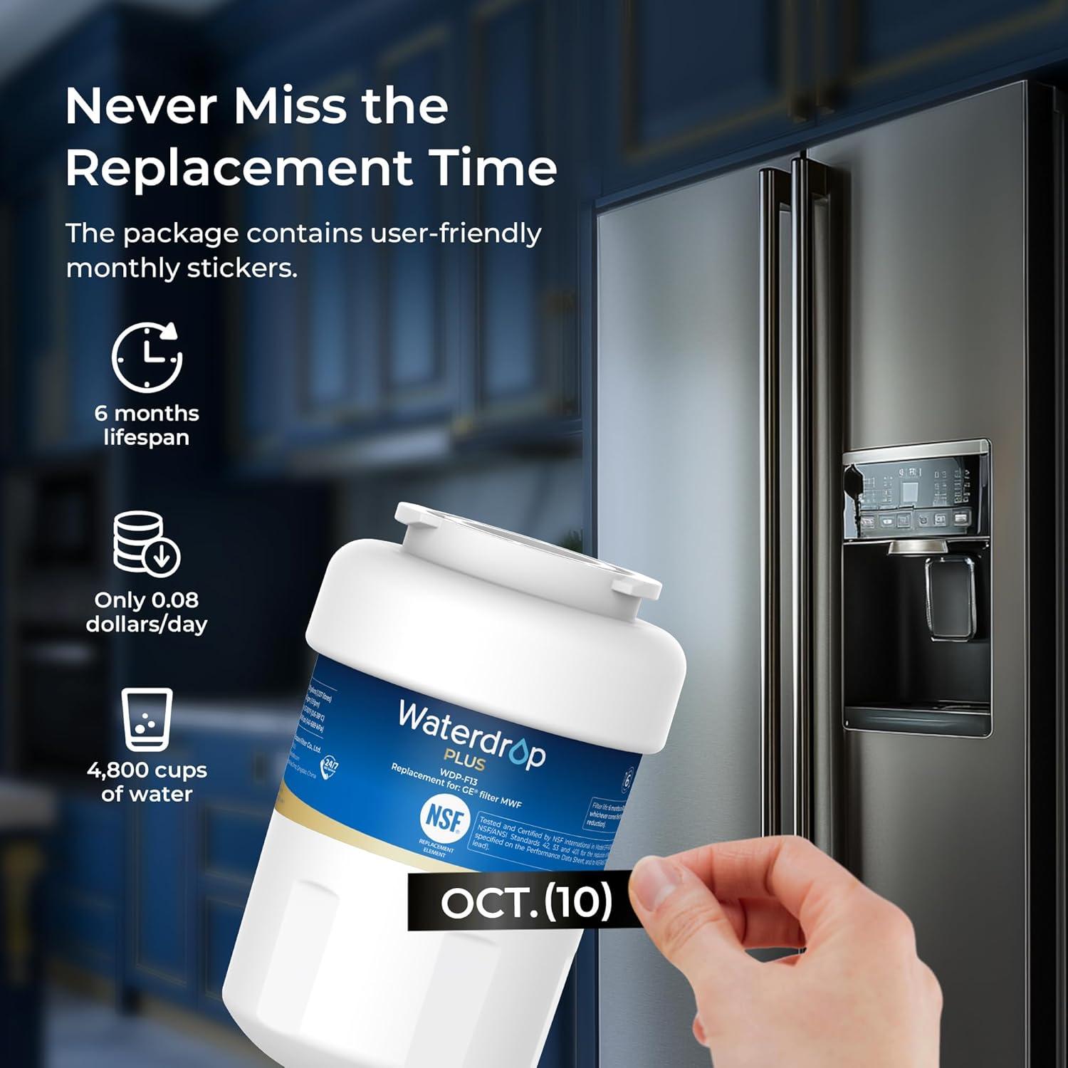 imageWaterdrop Plus WDPF13 Reduce LeadampampPFAS Replacement for GE MWF SmartWater MWFP HDX FMG1 MWFA WFC1201 RWF0600A Kenmore 469991 Refrigerator Water FilterPackage May Vary