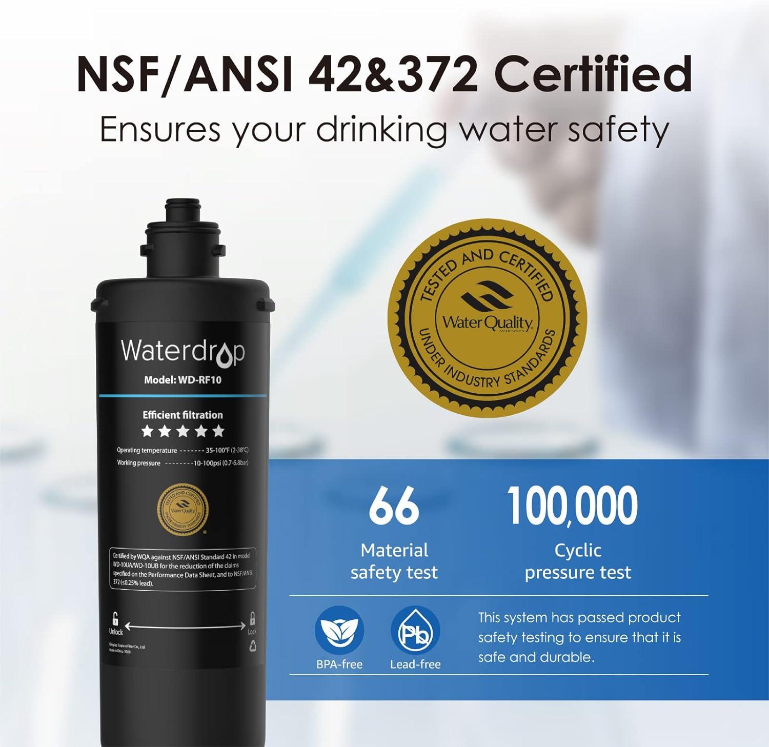 imageWaterdrop RF10MZ Replacement Filter Cartridge For 10UBMZ10UA10UB Under Sink Water Filter 8K Gallons High CapacityBasic