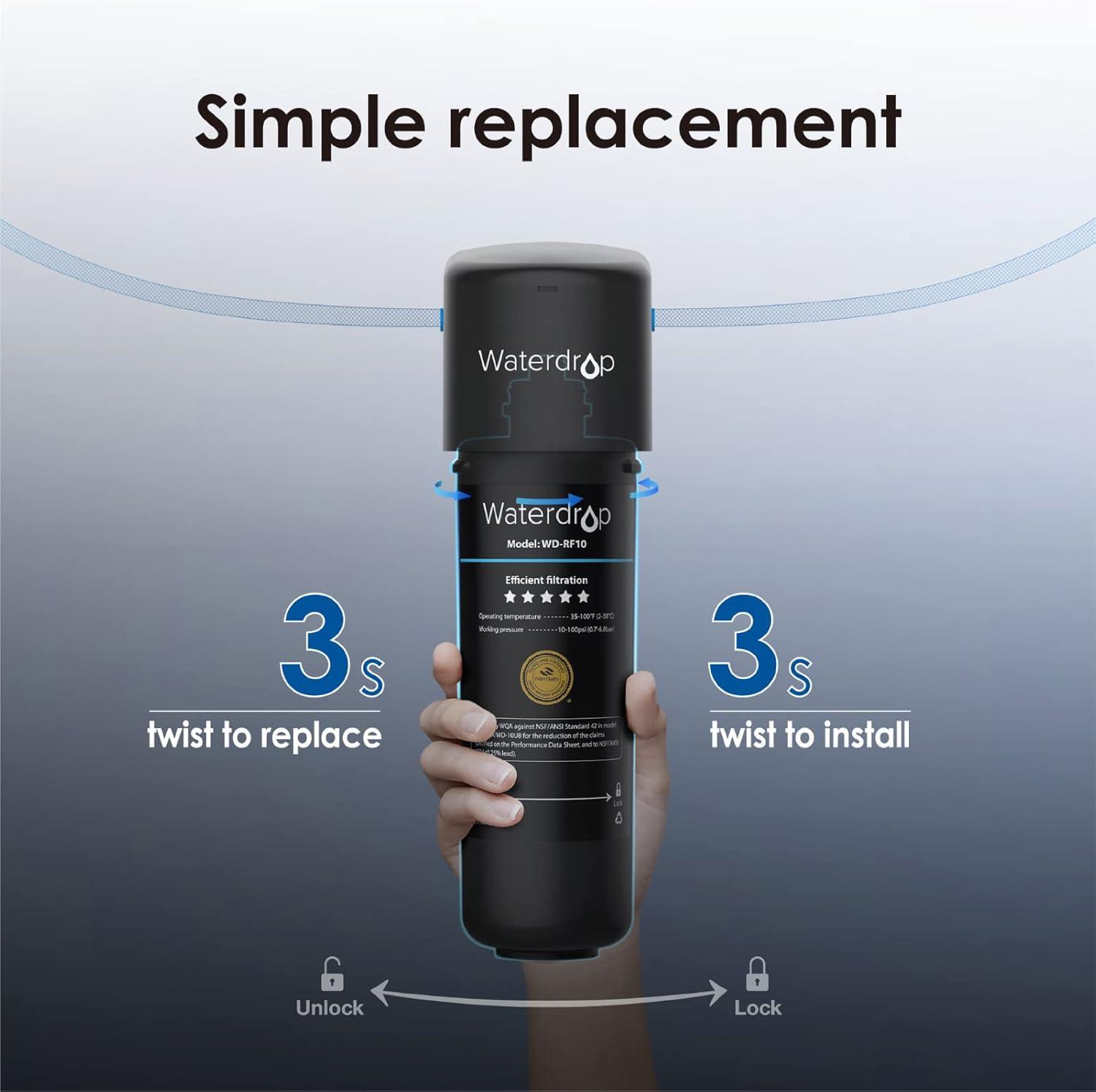 imageWaterdrop RF10MZ Replacement Filter Cartridge For 10UBMZ10UA10UB Under Sink Water Filter 8K Gallons High CapacityBasic
