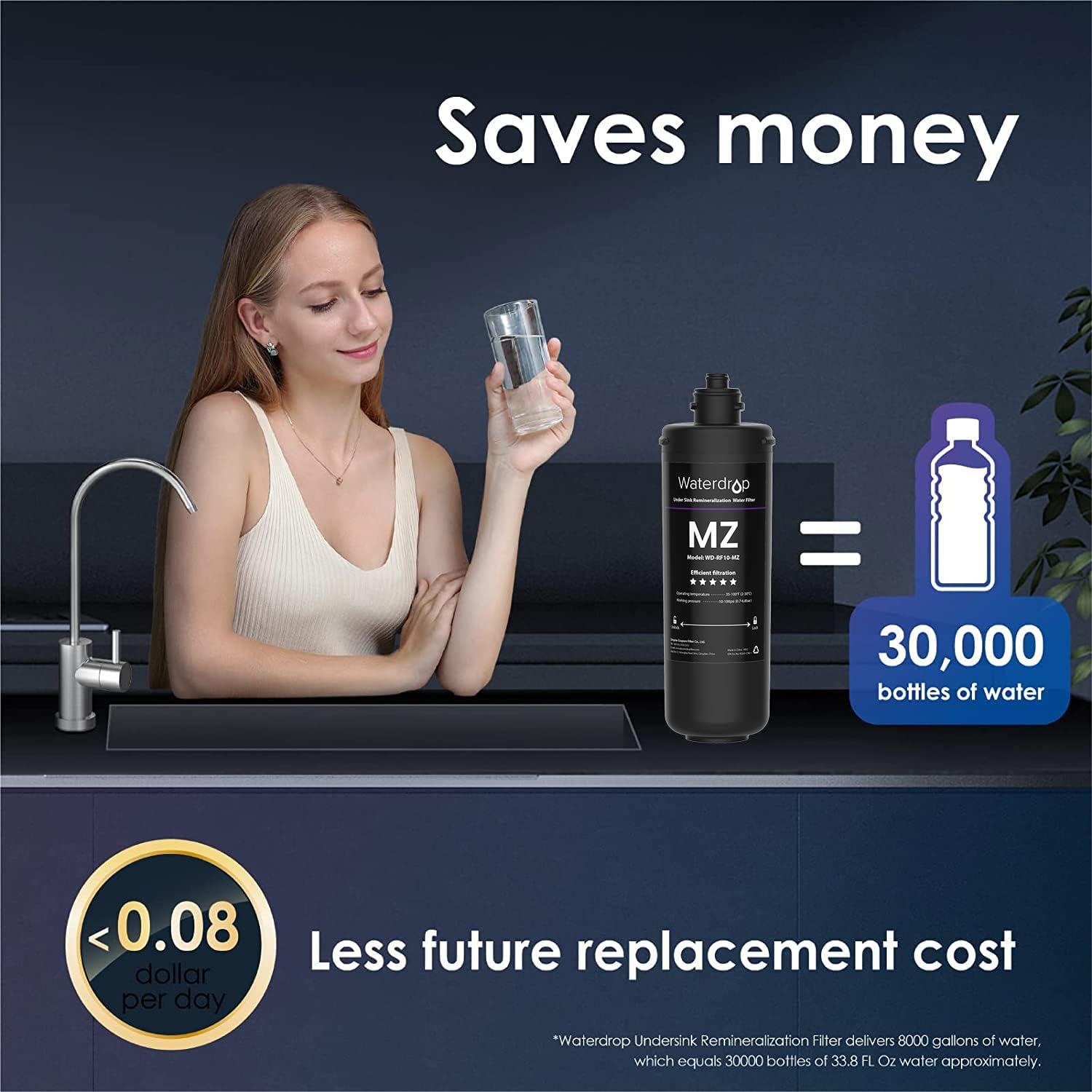 imageWaterdrop RF10MZ Replacement Filter Cartridge For 10UBMZ10UA10UB Under Sink Water Filter 8K Gallons High CapacityRemineralization