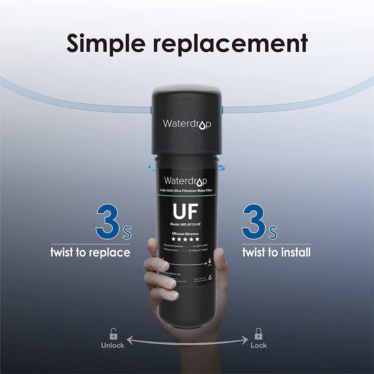 imageWaterdrop RF10UF 001 Micron Replacement Filter Cartridge For 10UA10UAUF10UB10UBUF Under Sink Water Filter Reduces Lead Chlorine Bad Taste ampamp Odor 11K Gallons High CapacityBlack2