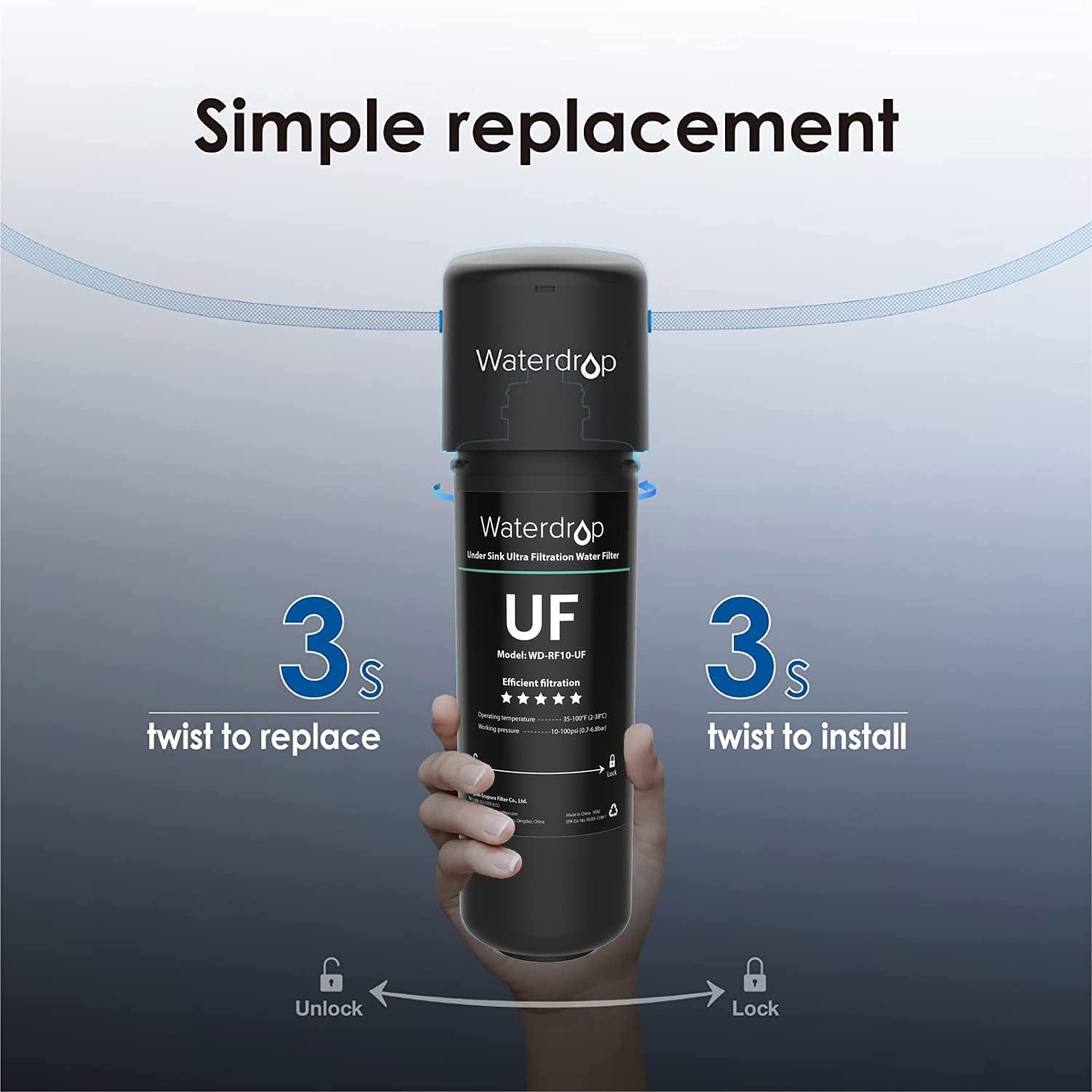 imageWaterdrop RF10UF 001 Micron Replacement Filter Cartridge For 10UA10UAUF10UB10UBUF Under Sink Water Filter Reduces Lead Chlorine Bad Taste ampamp Odor 11K Gallons High CapacityBlack