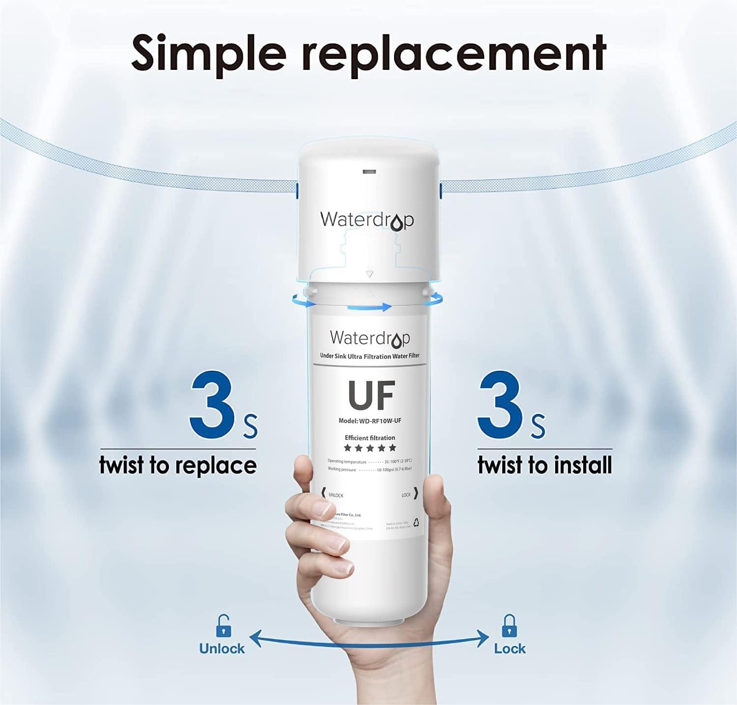 imageWaterdrop RF10UF 001 Micron Replacement Filter Cartridge For 10UA10UAUF10UB10UBUF Under Sink Water Filter Reduces Lead Chlorine Bad Taste ampamp Odor 11K Gallons High CapacityWhite