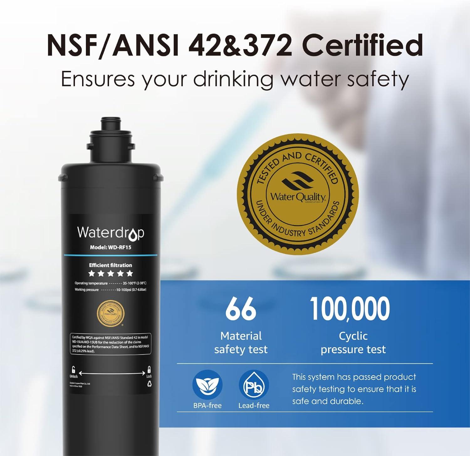 imageWaterdrop RF15 Replacement Filter Cartridge For 15UA15UB15UC Under Sink Water Filter Reduces PFOAPFOS PFAS Lead Chlorine Bad Taste ampamp Odor NSFANSI 42 Certified 19K Gallons High Capacity
