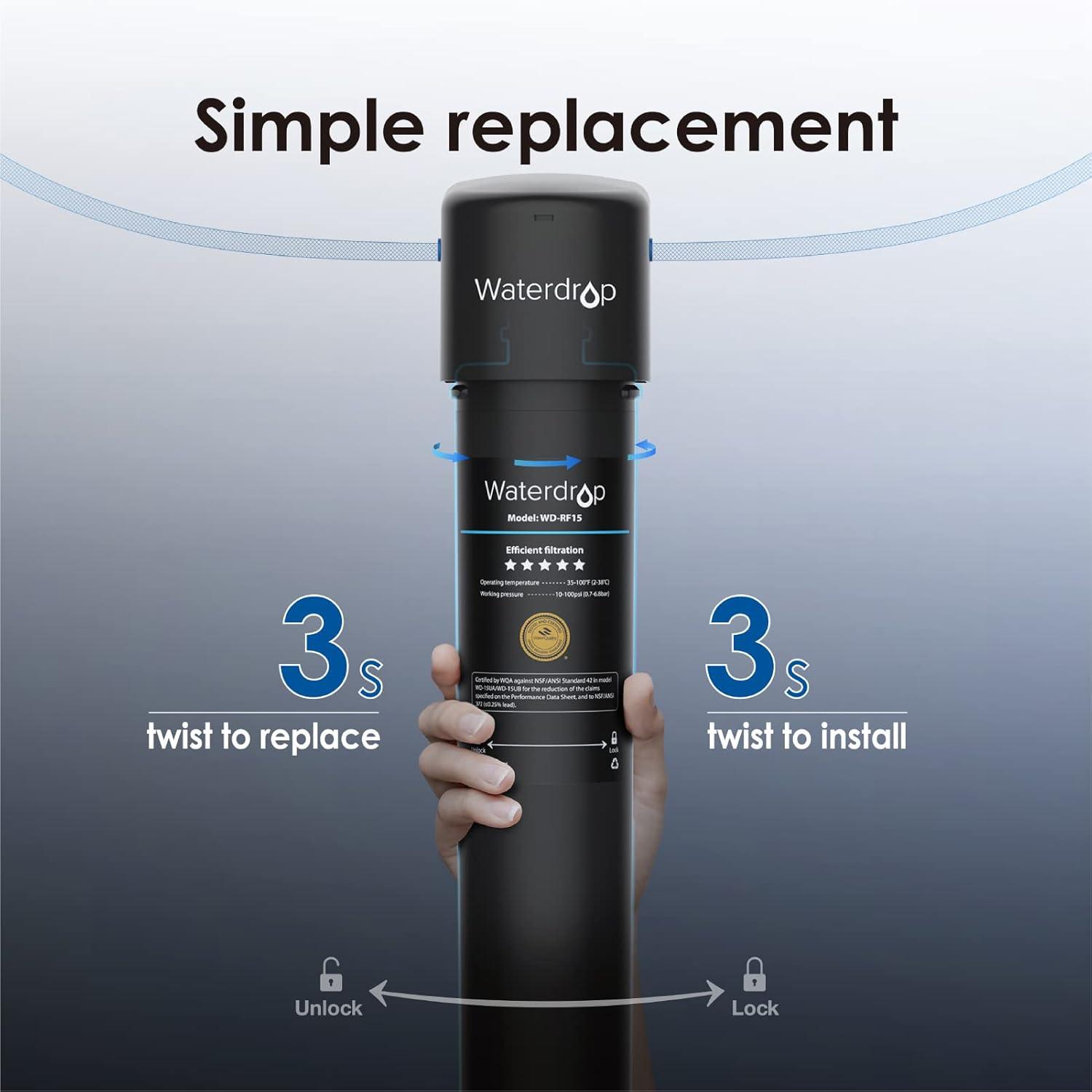 imageWaterdrop RF15 Replacement Filter Cartridge For 15UA15UB15UC Under Sink Water Filter Reduces PFOAPFOS PFAS Lead Chlorine Bad Taste ampamp Odor NSFANSI 42 Certified 19K Gallons High Capacity