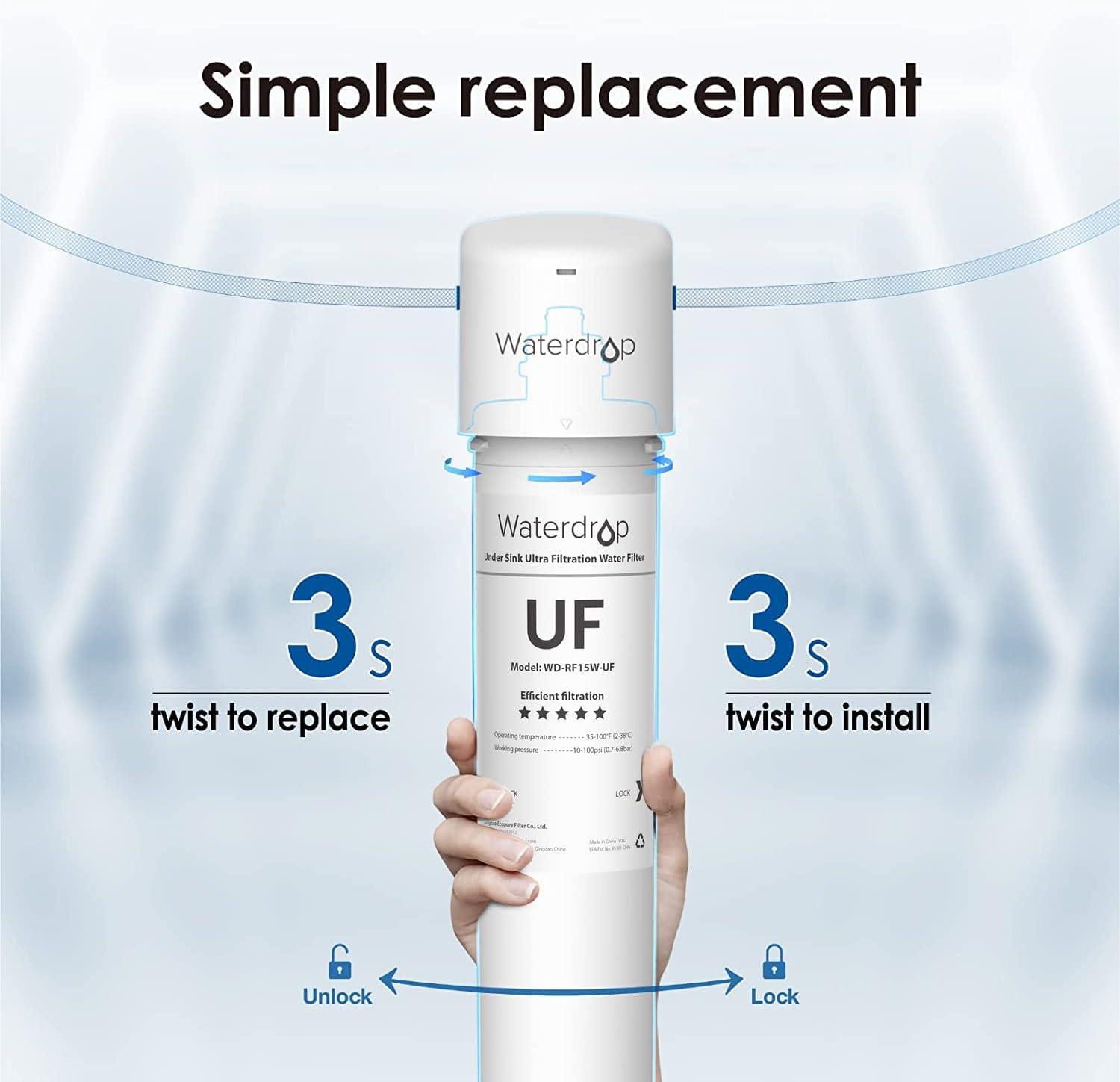 imageWaterdrop RF15UF 001 Micron Replacement Filter Cartridge for 15UA15UAUF15UB15UBUF15UC15UCUF Under Sink Water Filter Reduces Lead Chlorine Bad Taste ampamp Odor 19K Gallons High CapacityWhite