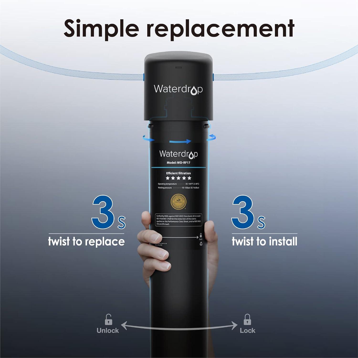 imageWaterdrop RF17 Replacement Filter Cartridge for 17UA17UB Under Sink Water Filter Reduces PFAS PFOAPFOS Lead Chlorine Bad Taste ampamp Odor NSFANSI 42 Certified 24K Gallons High Capacity