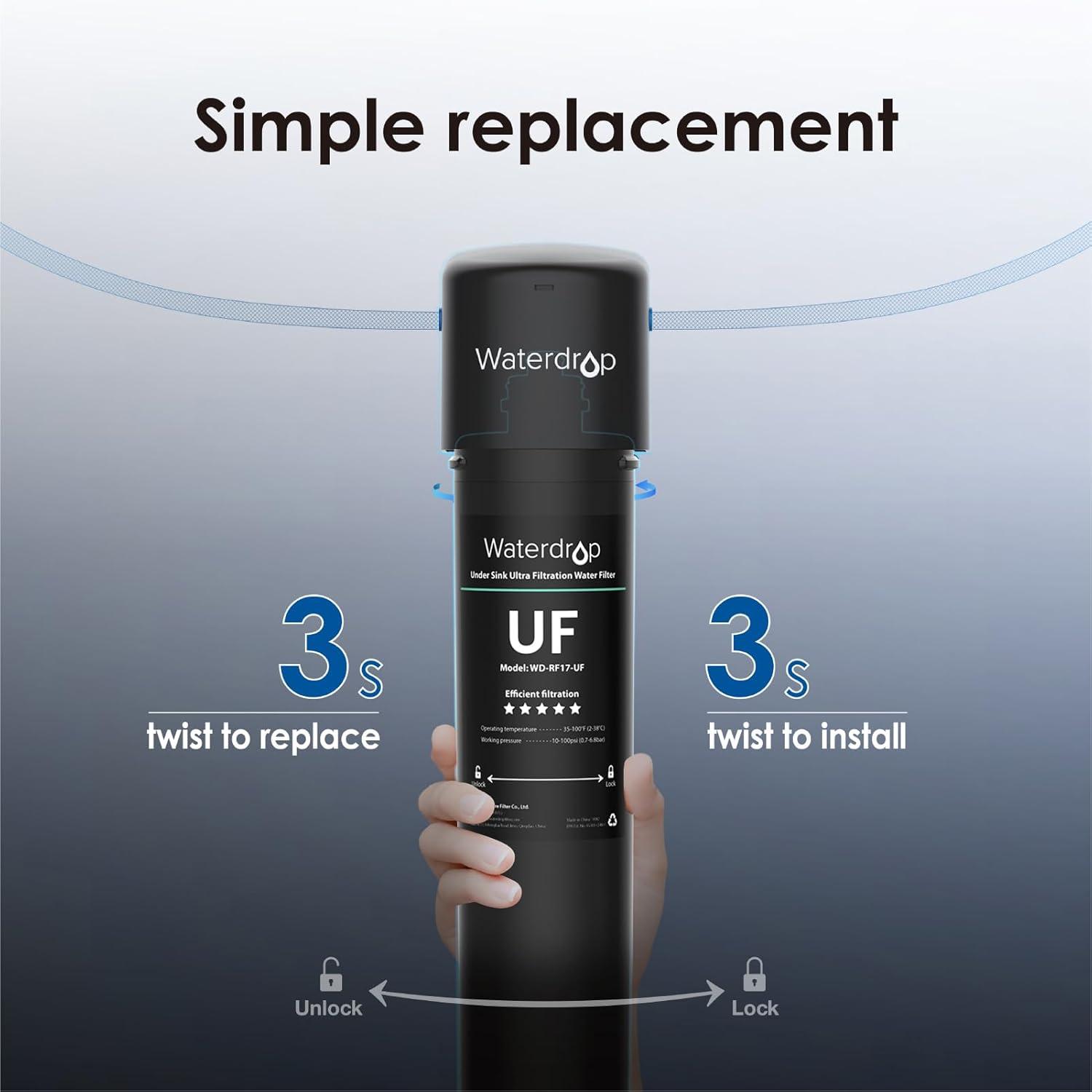 imageWaterdrop RF17WUF 001 Micron Water Filter Reduces Lead Chlorine Bad Taste ampamp Odor 24K Gallons High Capacity Replacement for Waterdrop Under Sink Water Filtration system WhiteBlack