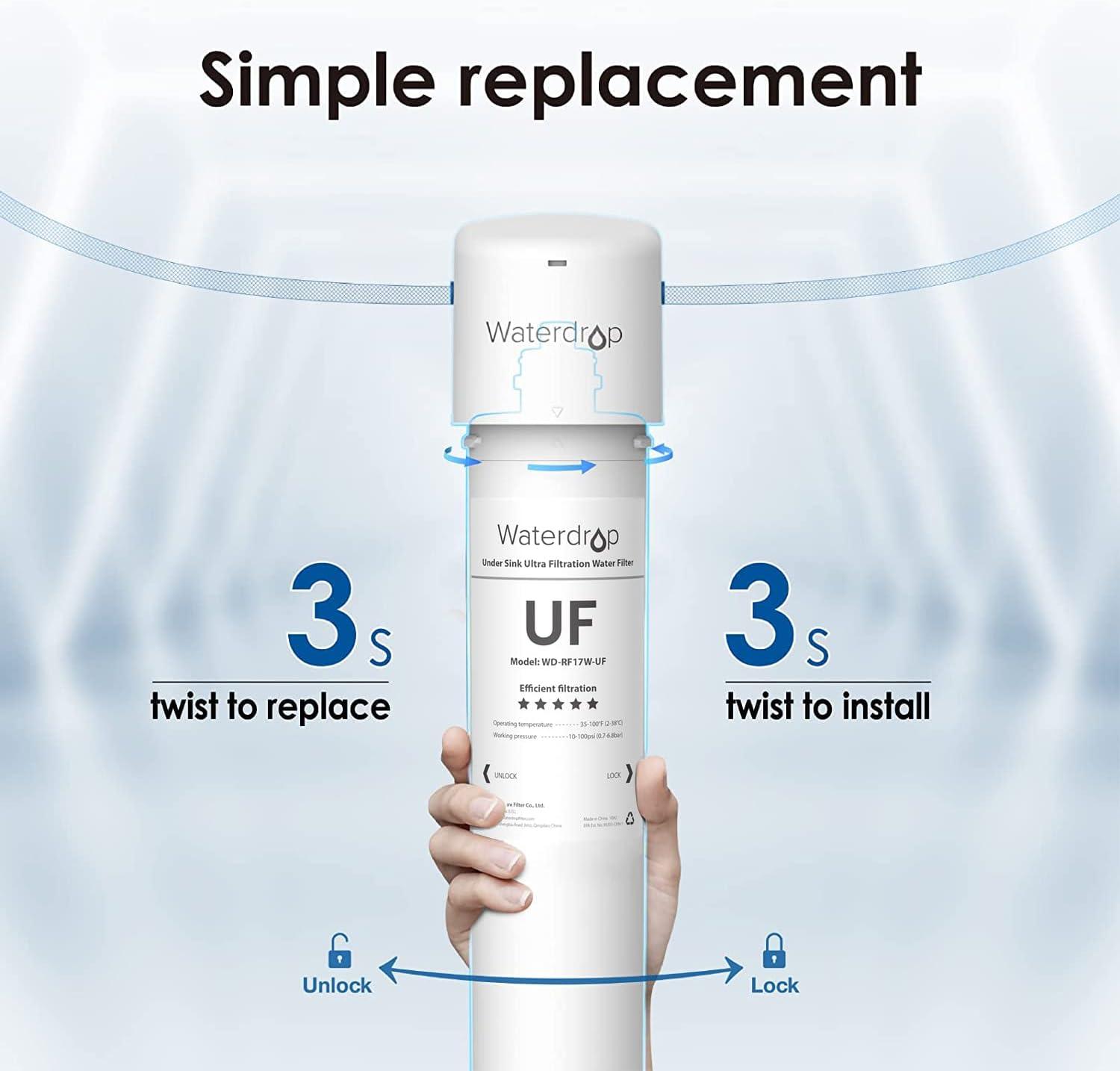 imageWaterdrop RF17WUF 001 Micron Water Filter Reduces Lead Chlorine Bad Taste ampamp Odor 24K Gallons High Capacity Replacement for Waterdrop Under Sink Water Filtration system WhiteWhite