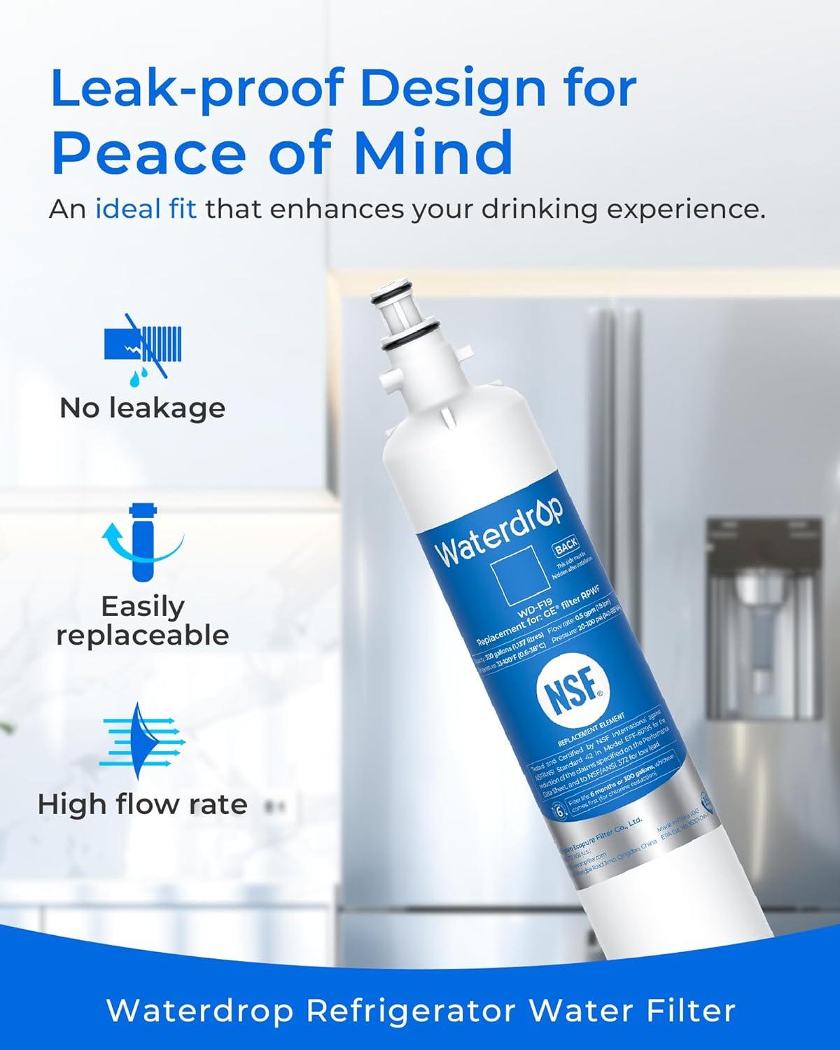 imageWaterdrop RPWF Refrigerator Water Filter NOT RPWFE Replacement for GE RPWF DWF36 R3600 MPF15350 OPFG3RF300 WF277 RWF1063 3 Filters