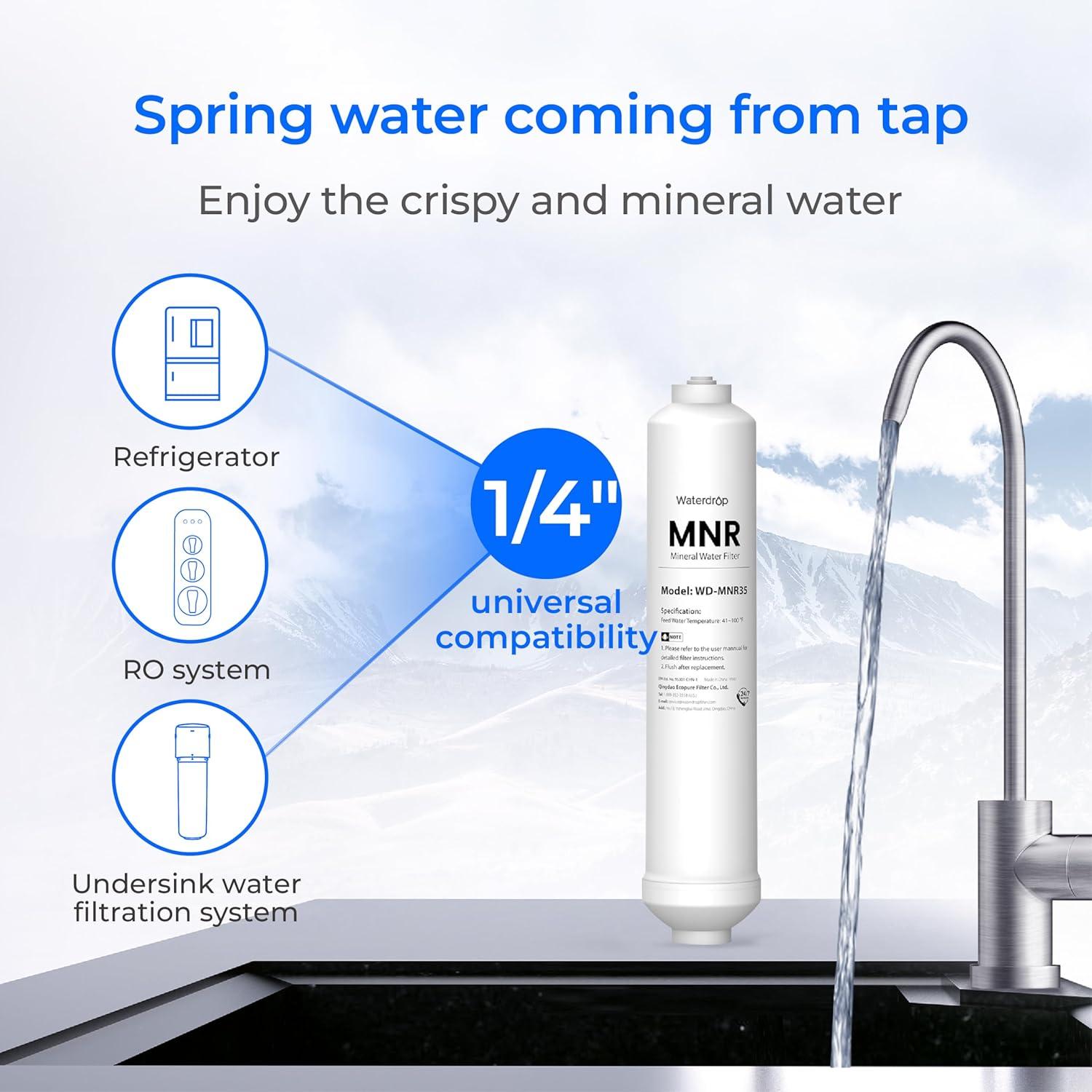 imageWaterdrop Remineralization Filter WDMNR35 14quot Quick Connect Mineral Filter for Reverse Osmosis System Restore Essential Minerals for RO System RO Mineral Under Sink Water Filtration1 Mineral Filter