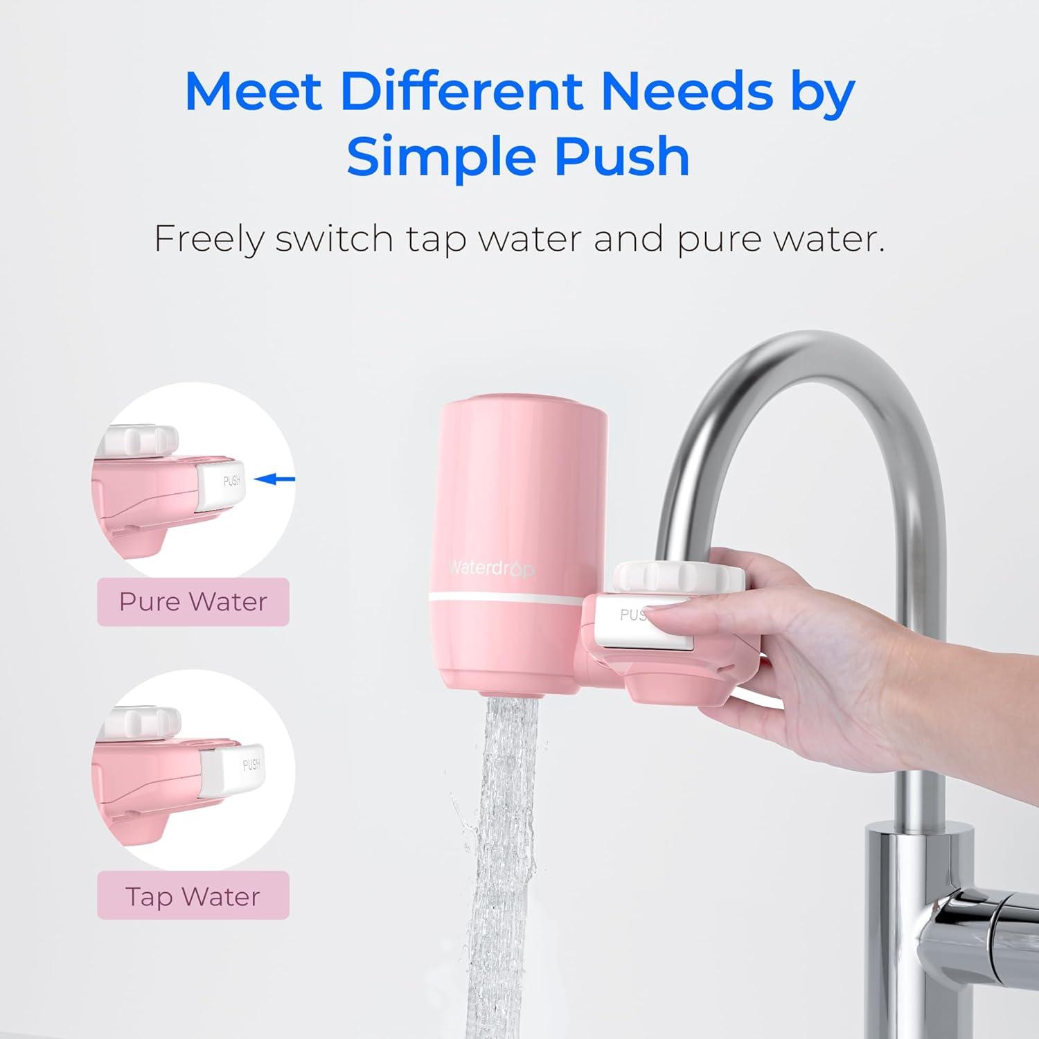 imageWaterdrop Sink Filter Water Faucet for Skin Care Bathroom Faucet Filter 320 Gallons NSF Certified Water Purifier 001m UltraFiltration System Reduces Chlorine LeadFree Material 1 Filter Pink