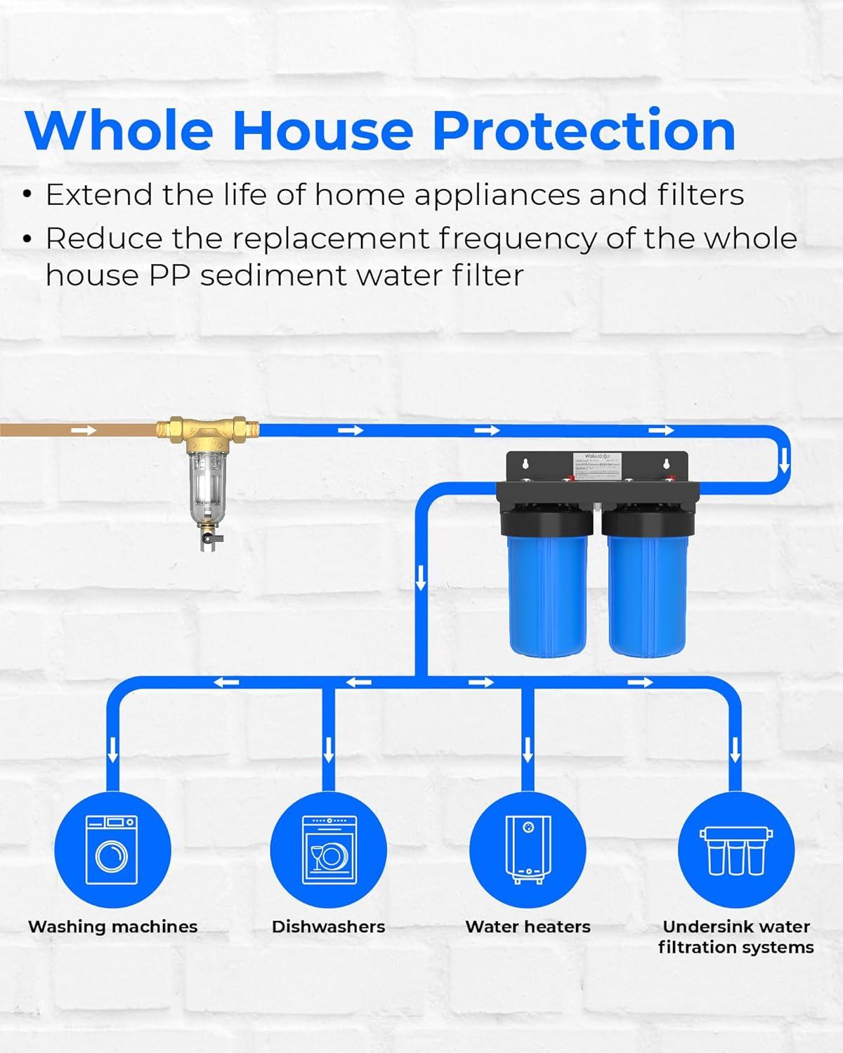 imageWaterdrop Spin Down Sediment Filter Backwash Whole House Water Filter System for Well Water 4050 Micron 1quot MNPT  34quot FNPT  34quot MNPT Traps Sand BPA Free WDRPFK50 Micron