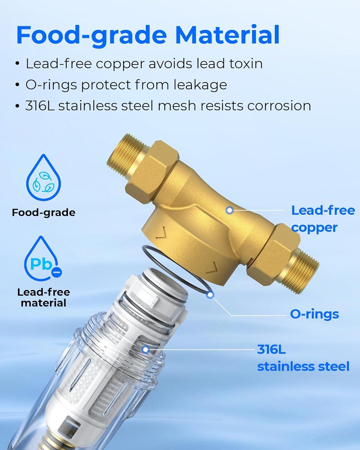 imageWaterdrop Spin Down Sediment Filter Backwash Whole House Water Filter System for Well Water 4050 Micron 1quot MNPT  34quot FNPT  34quot MNPT Traps Sand BPA Free WDRPFK50 Micron