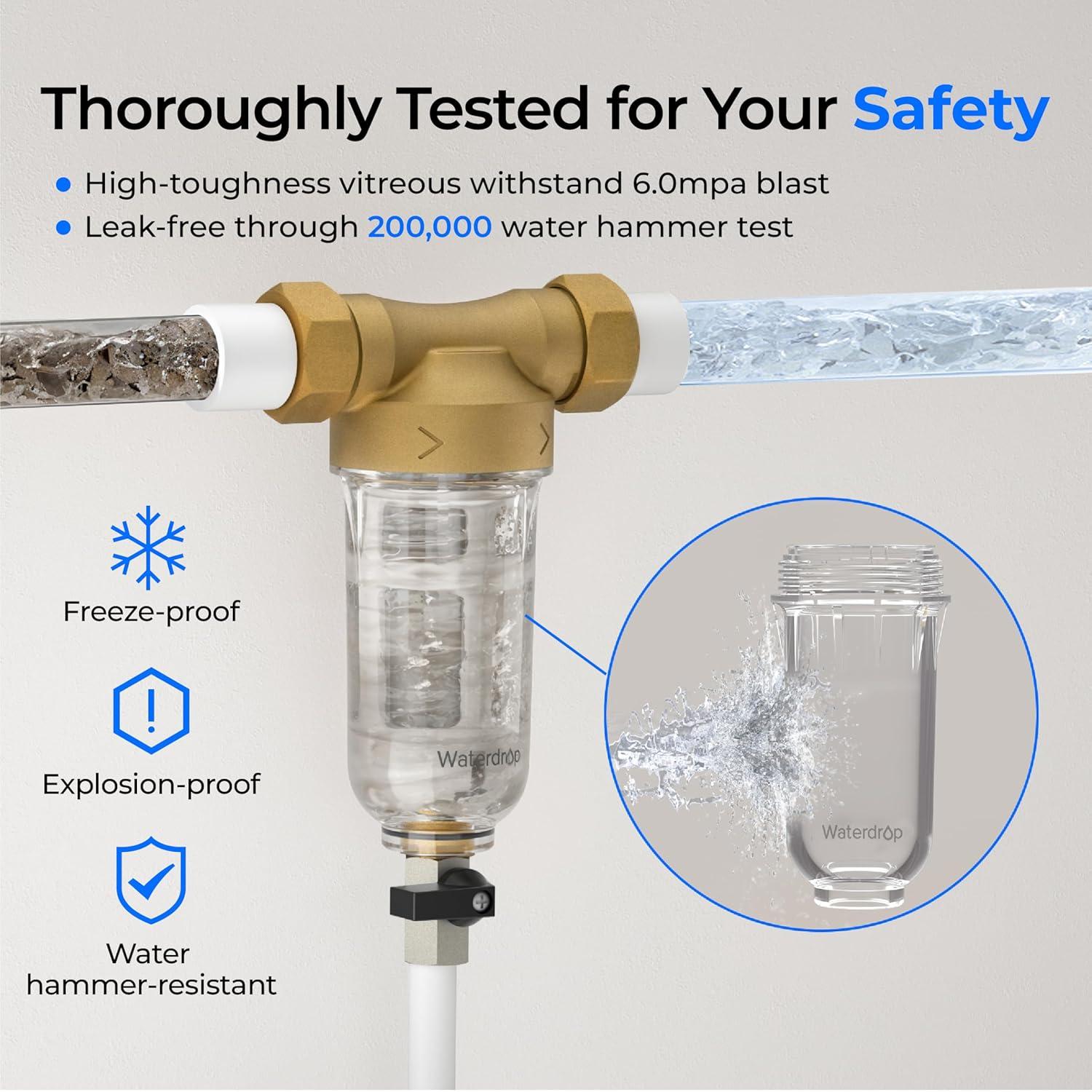 imageWaterdrop Spin Down Sediment Filter Backwash Whole House Water Filter System for Well Water 4050 Micron 1quot MNPT  34quot FNPT  34quot MNPT Traps Sand BPA Free WDRPFK50200 Micron