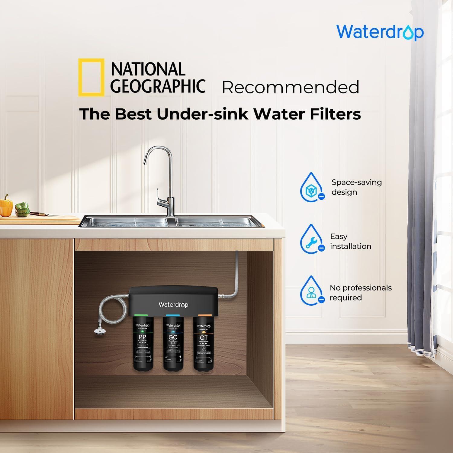 imageWaterdrop TSA 8 Layer Under Sink Water Filter System Under Sink Water Filtration System Reduces PFAS PFOAPFOS Fluoride Chlorine Bad Taste ampamp Odor NSFANSI 42 Certified Element USA TechNo Extra FaucetChlorine and Fluoride Reduction