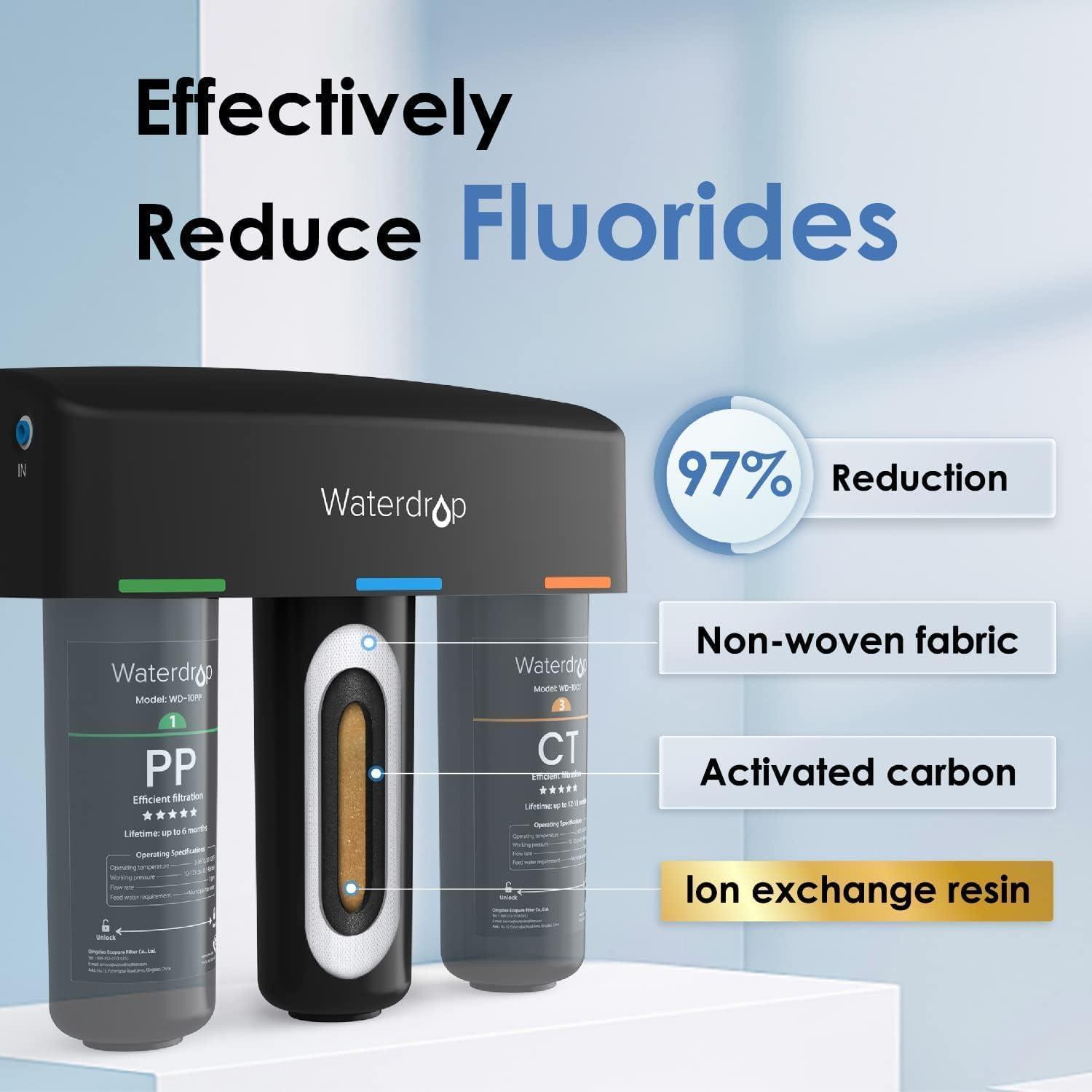 imageWaterdrop TSA 8 Layer Under Sink Water Filter System Under Sink Water Filtration System Reduces PFAS PFOAPFOS Fluoride Chlorine Bad Taste ampamp Odor NSFANSI 42 Certified Element USA TechNo Extra FaucetChlorine and Fluoride Reduction
