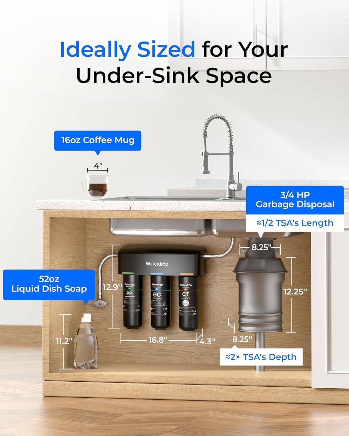 imageWaterdrop TSA 8 Layer Under Sink Water Filter System Under Sink Water Filtration System Reduces PFAS PFOAPFOS Fluoride Chlorine Bad Taste ampamp Odor NSFANSI 42 Certified Element USA TechNo Extra FaucetChlorine and Fluoride Reduction