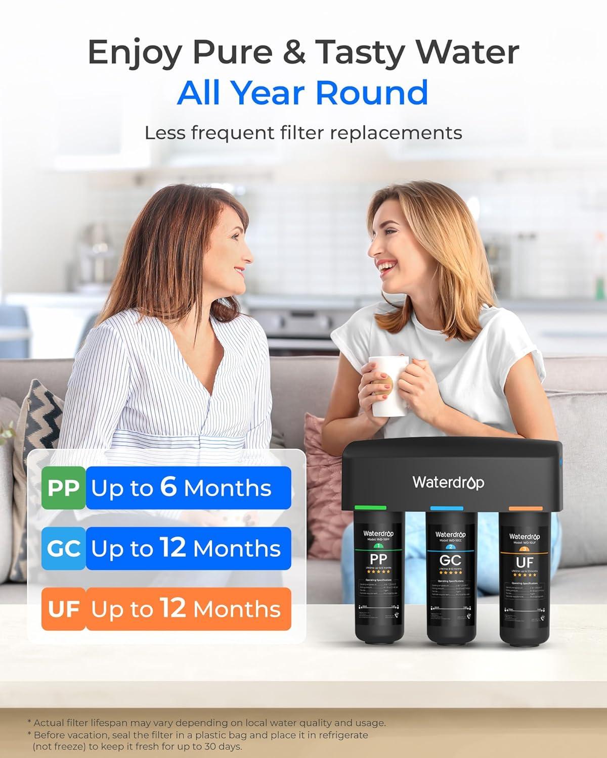 imageWaterdrop TSBALK 8 Layer Slightly Alkaline Under Sink Water Filter System Reduces PFAS PFOAPFOS Fluoride Chlorine Bad Taste ampamp Odor with Dedicated Faucet Under Sink Water Filtration SystemPitch Black001 m Ultra Filtration