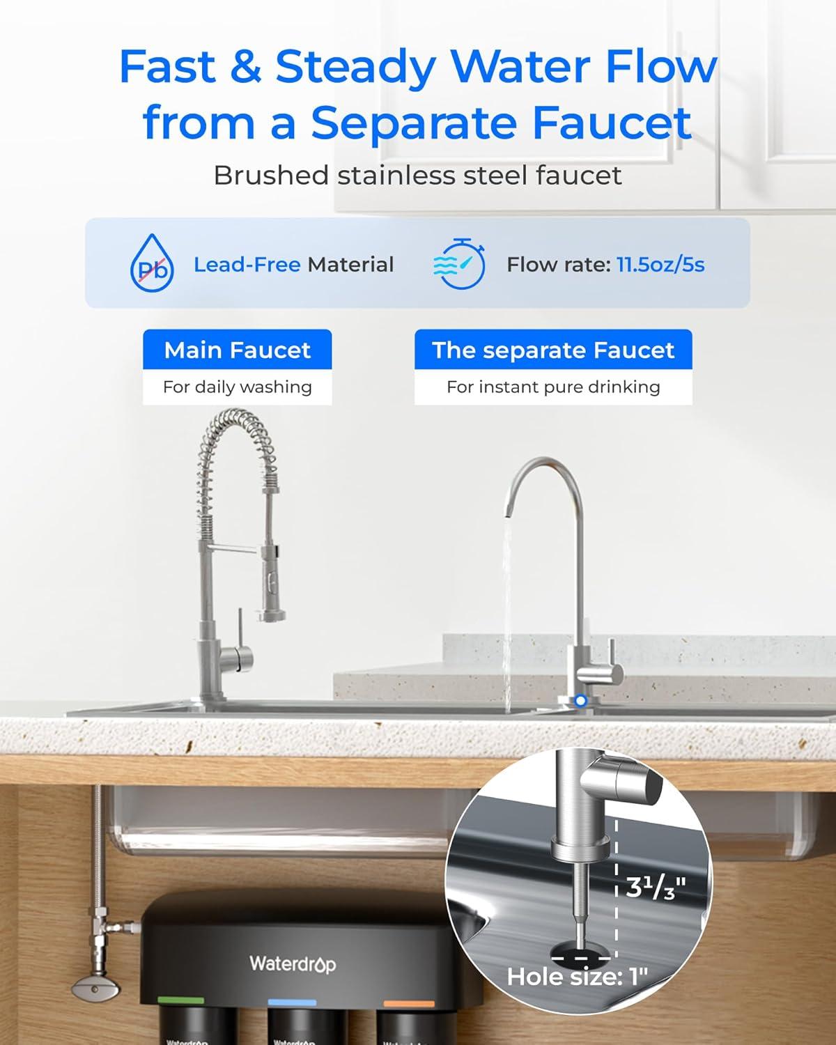 imageWaterdrop TSBALK 8 Layer Slightly Alkaline Under Sink Water Filter System Reduces PFAS PFOAPFOS Fluoride Chlorine Bad Taste ampamp Odor with Dedicated Faucet Under Sink Water Filtration SystemPitch Black001 m Ultra Filtration
