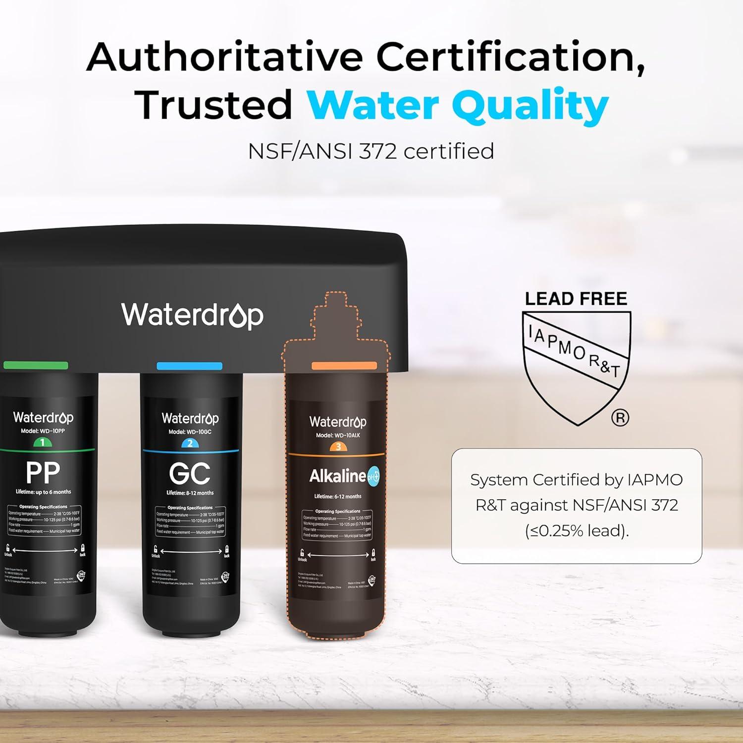 imageWaterdrop TSBALK 8 Layer Slightly Alkaline Under Sink Water Filter System Reduces PFAS PFOAPFOS Fluoride Chlorine Bad Taste ampamp Odor with Dedicated Faucet Under Sink Water Filtration SystemBlackAlkaline Water